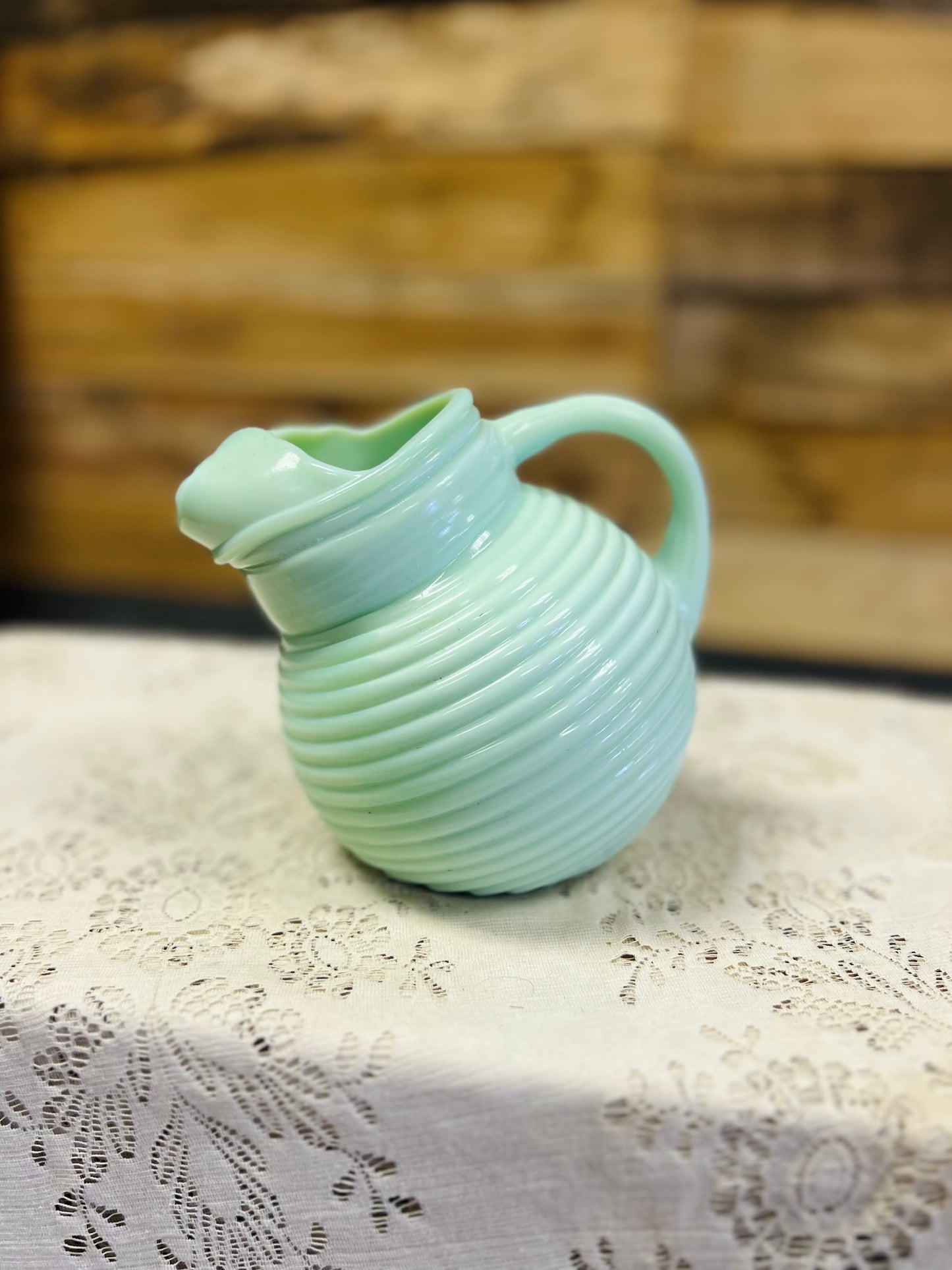 Vintage Green Jadeite Angled Pitcher