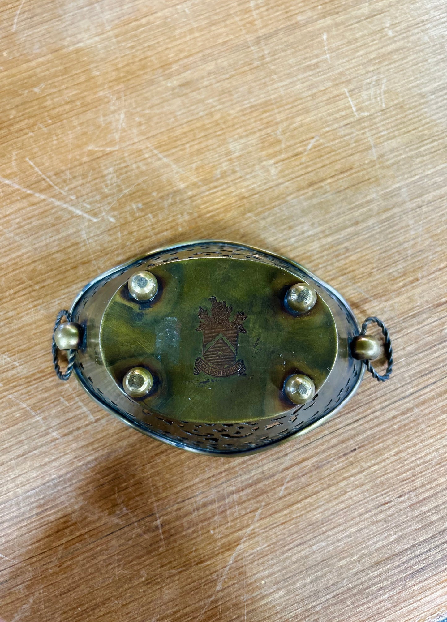 Vintage Royal Sheffield Brass Basket with Openwork Designs
