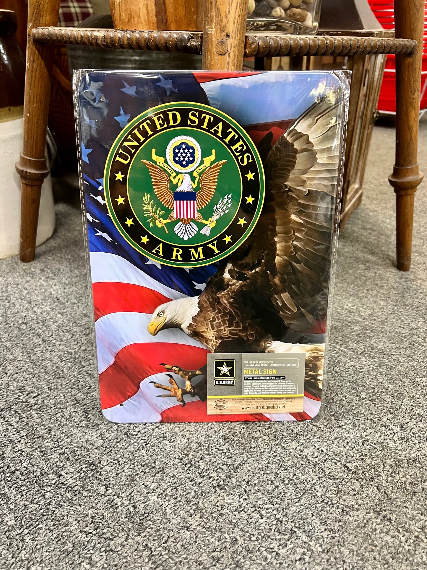 Army Seal, Eagle, and Flag Metal Sign