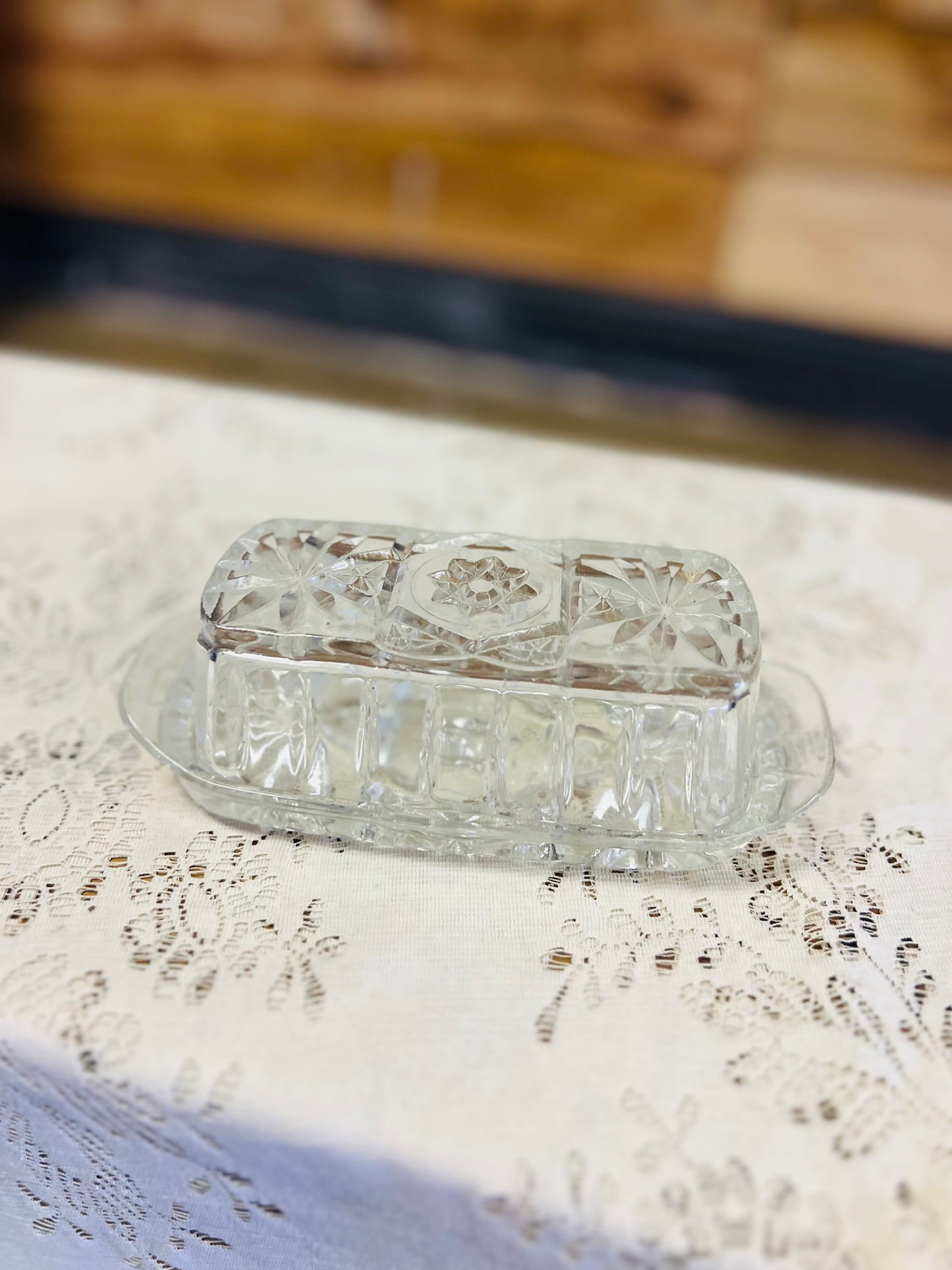 Vintage Anchor Hocking Star Of David Butter Dish