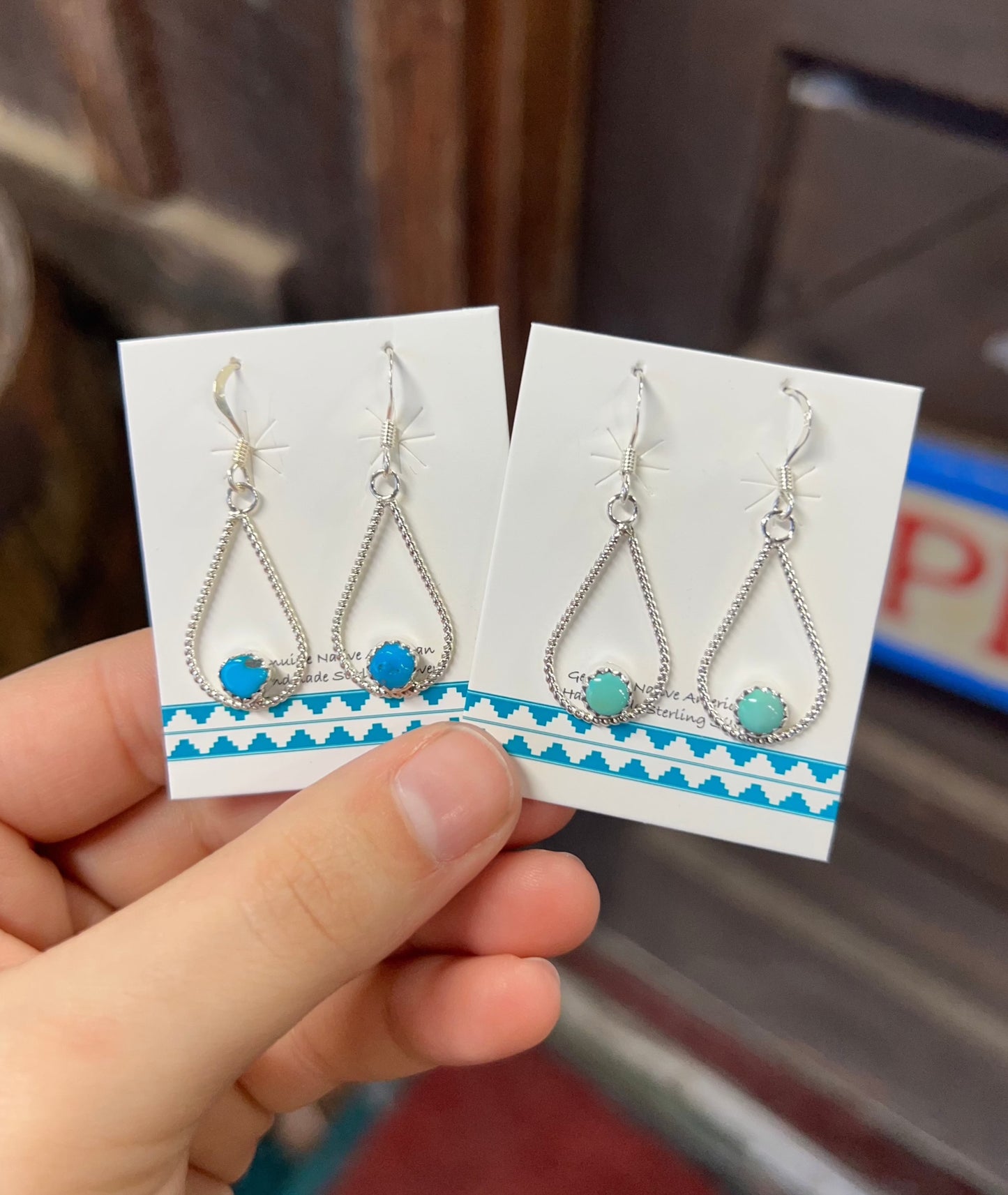Sterling Silver Teardrop Genuine Turquoise Earrings