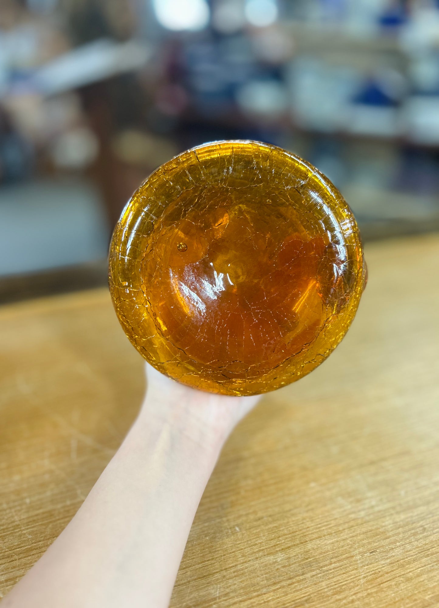 Old Amber Crackle Glass Hand Blown Pitcher