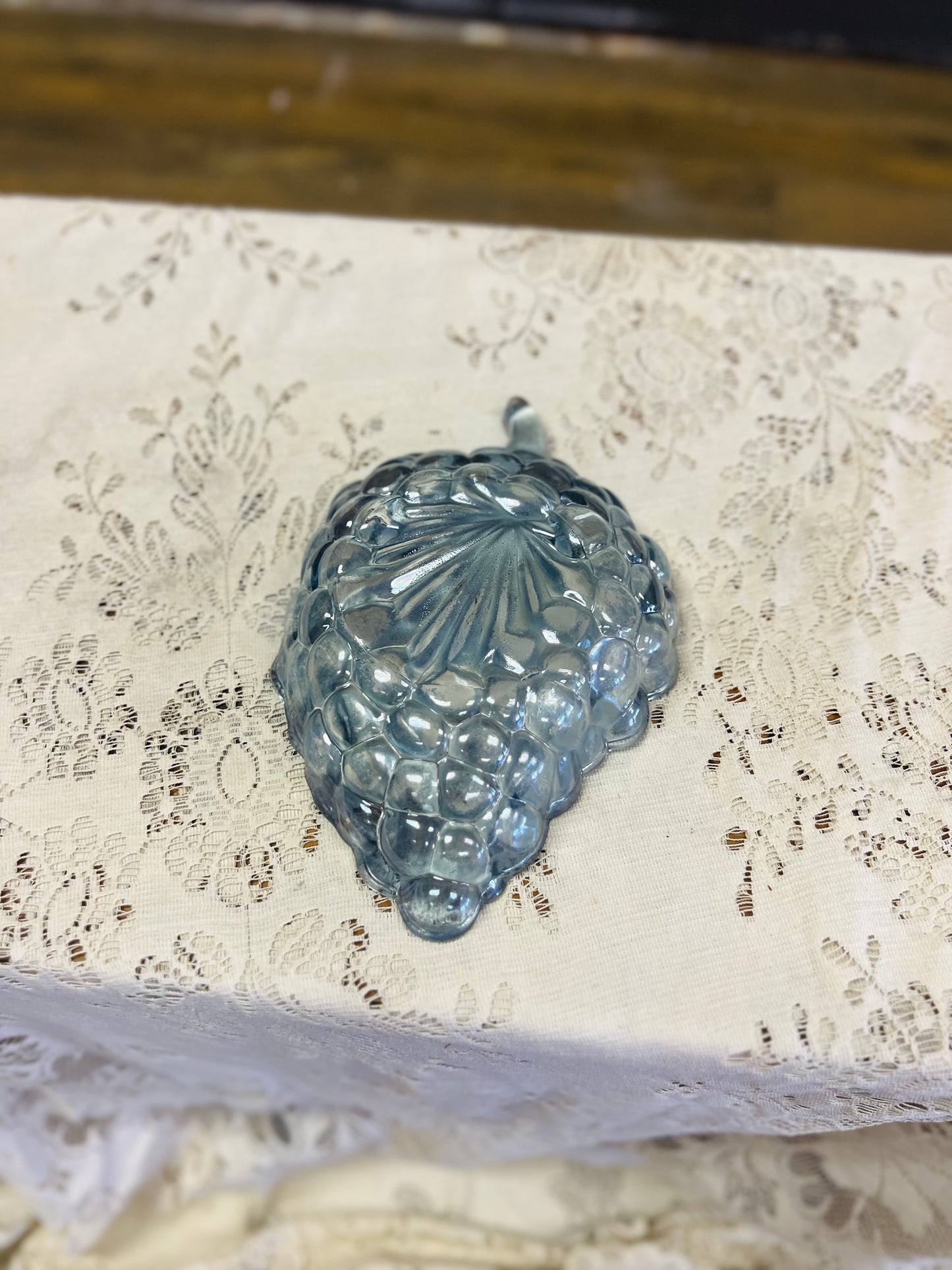 Vintage Blue Anchor Hocking Dish with Cluster of Grapes Design