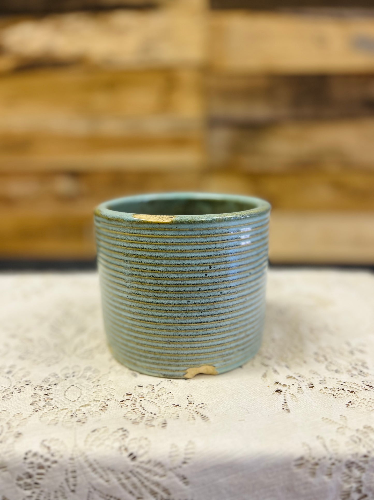 Old Blue Ribbed Stoneware Bowl