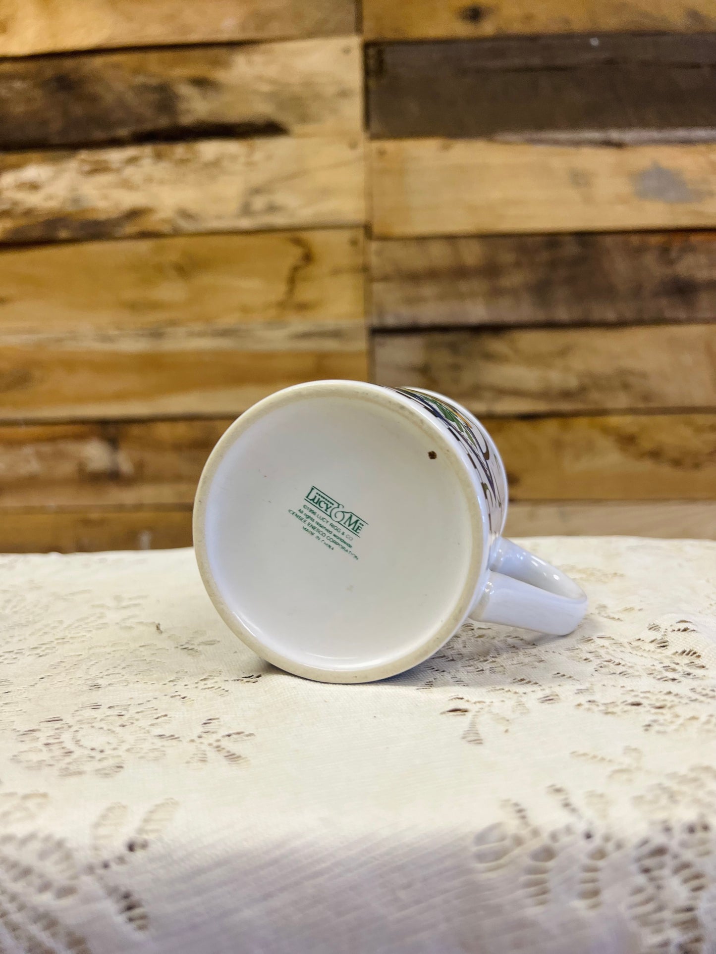 Vintage Lucy & Me Teddy with Green Pea Seed Mug