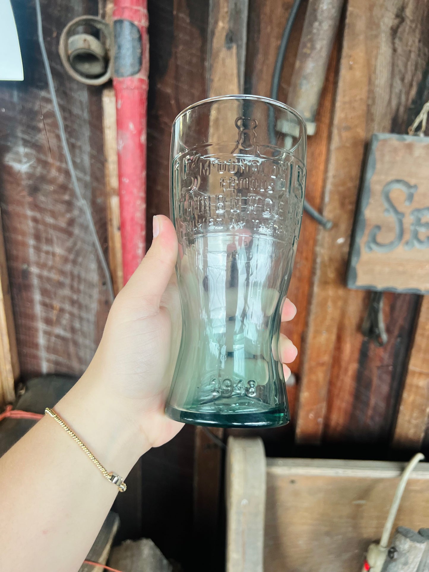 Vintage 1948 McDonald's 15 cent Famous Hamburgers Green Tinted Glass