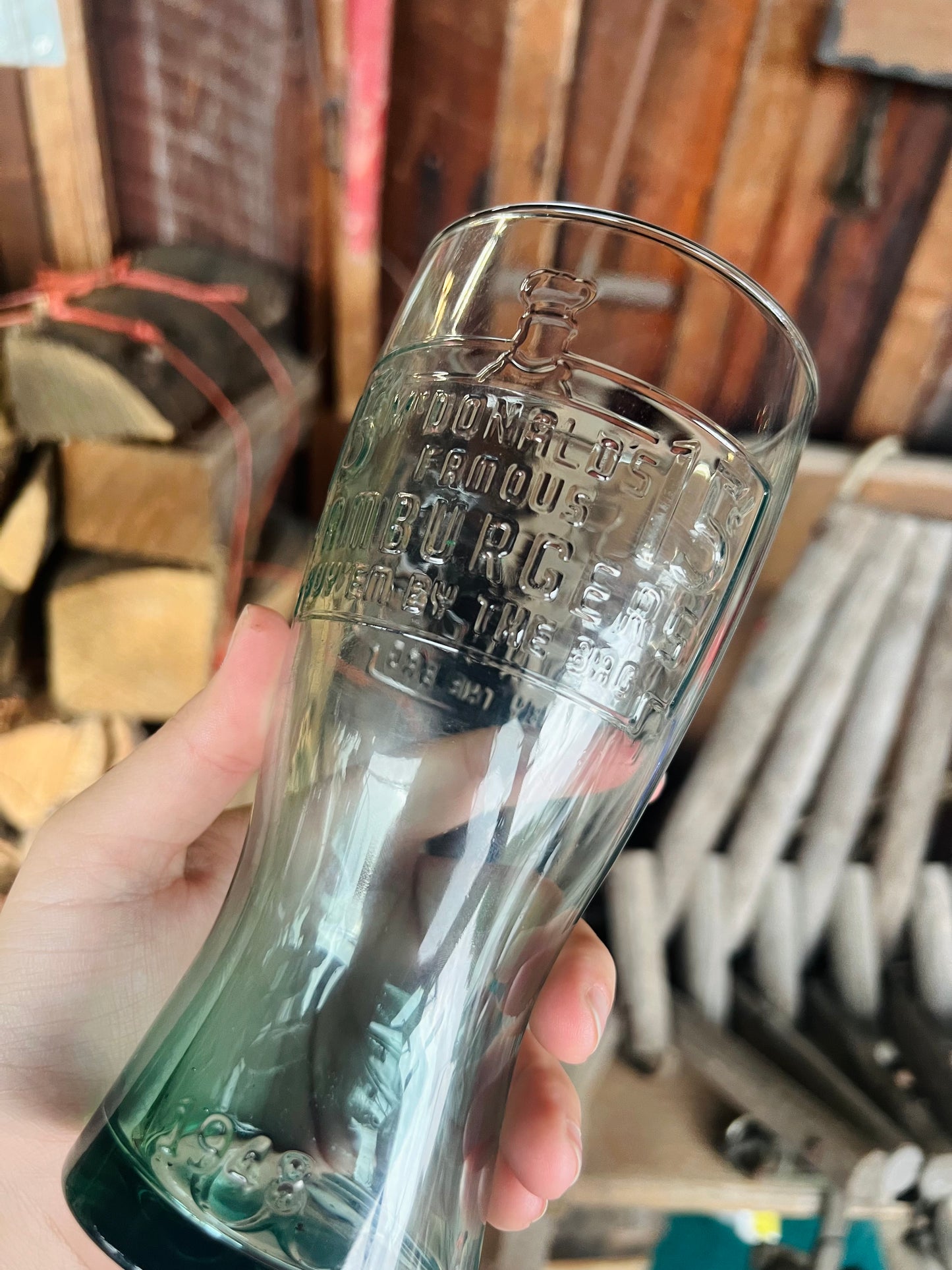 Vintage 1948 McDonald's 15 cent Famous Hamburgers Green Tinted Glass
