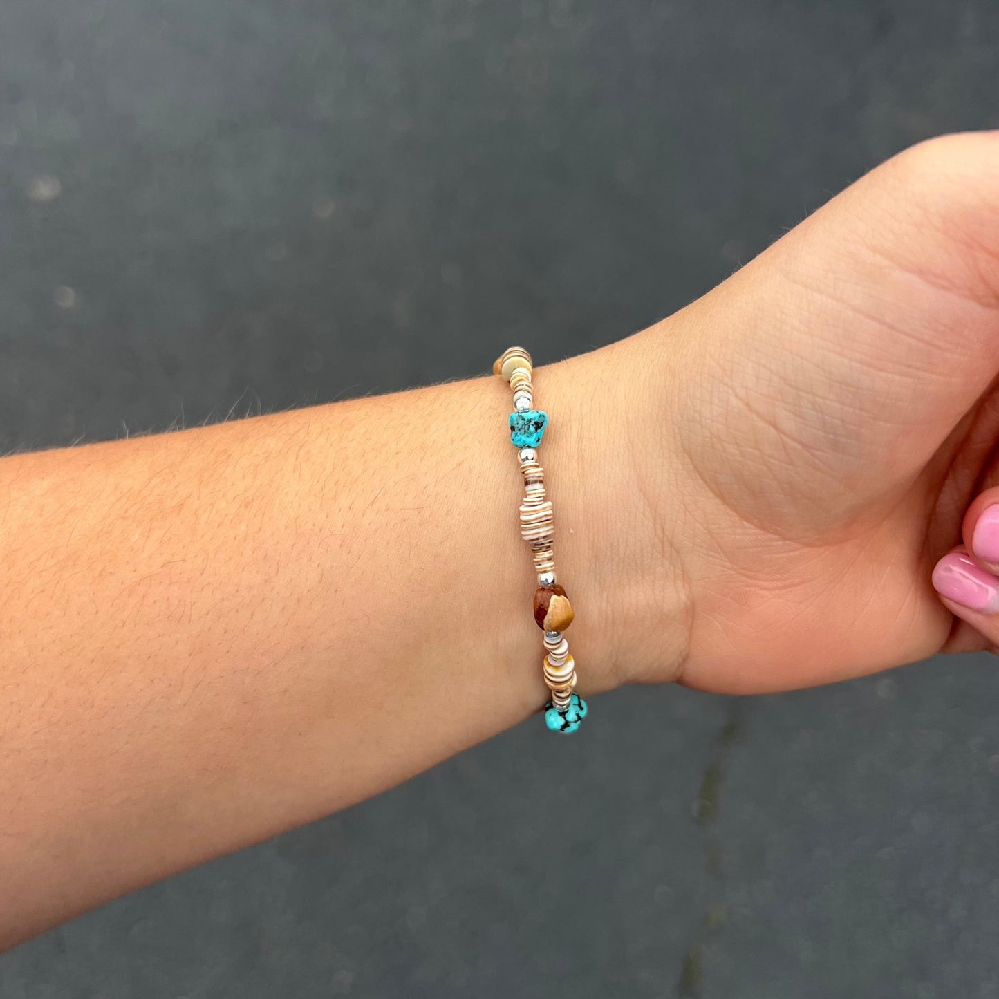 Brown Heishi and Turquoise Nuggets Bracelet