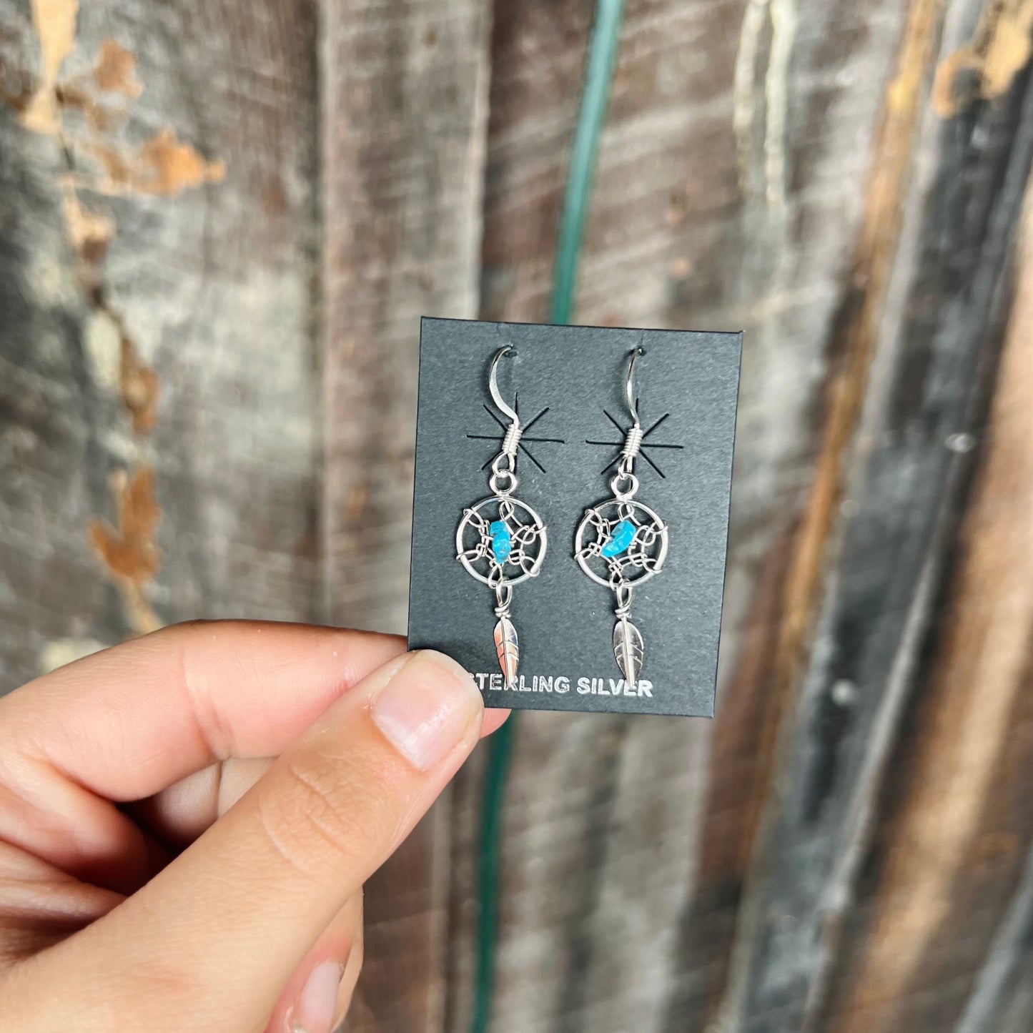 Genuine Turquoise Nugget Dream Catcher Earrings