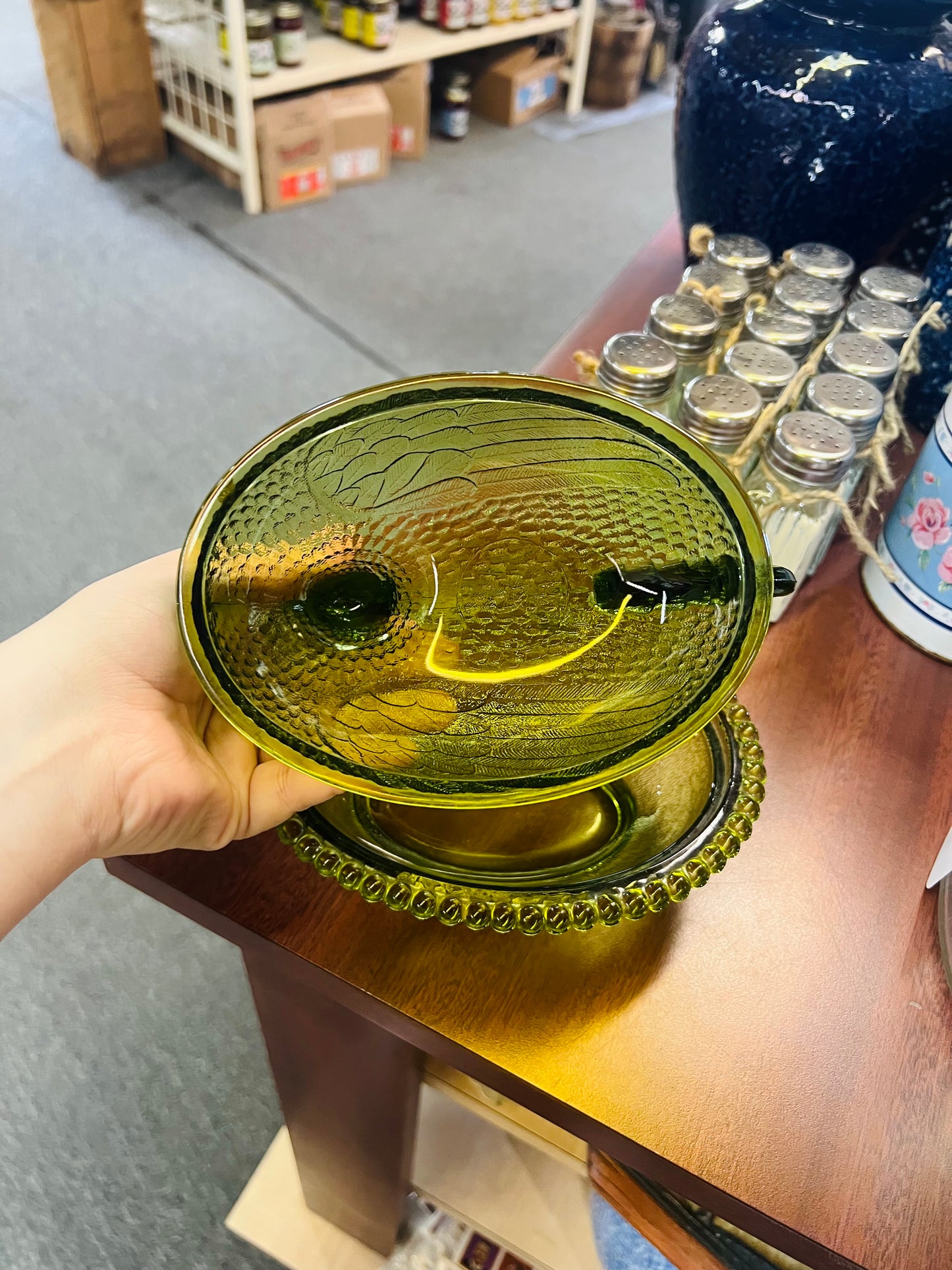 Hen on Nest Green Dish