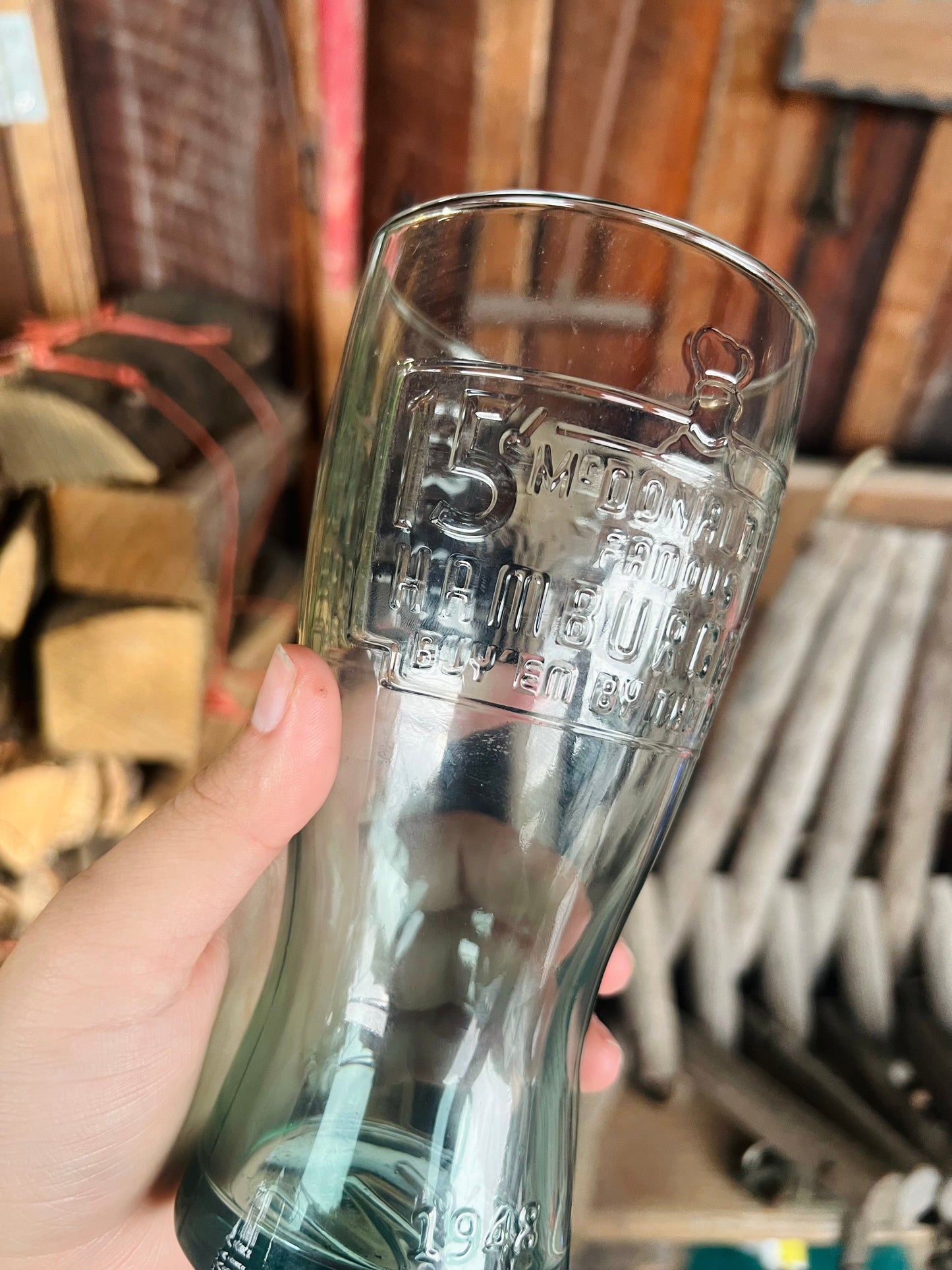Vintage 1948 McDonald's 15 cent Famous Hamburgers Green Tinted Glass