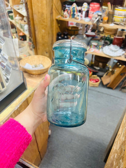 #1 Blue Ball Glass Jar with Locking Glass Lid