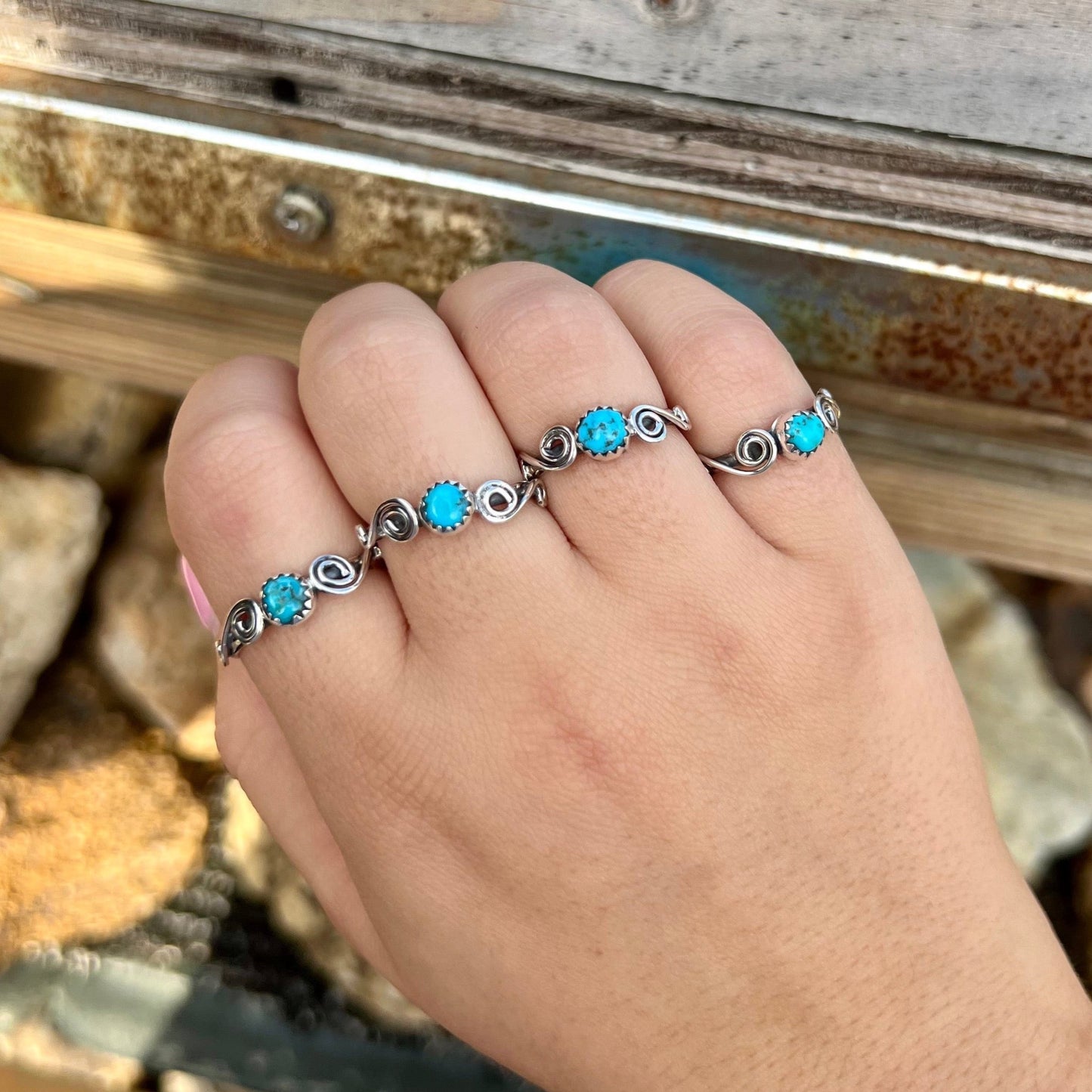 Sleeping Beauty Turquoise and Swirl Sterling Silver Ring