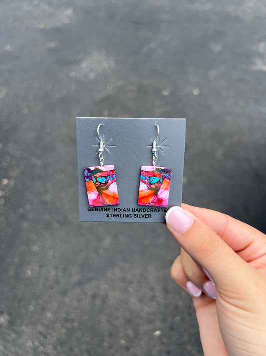 Pink Spiny Oyster and Turquoise Slab Earrings