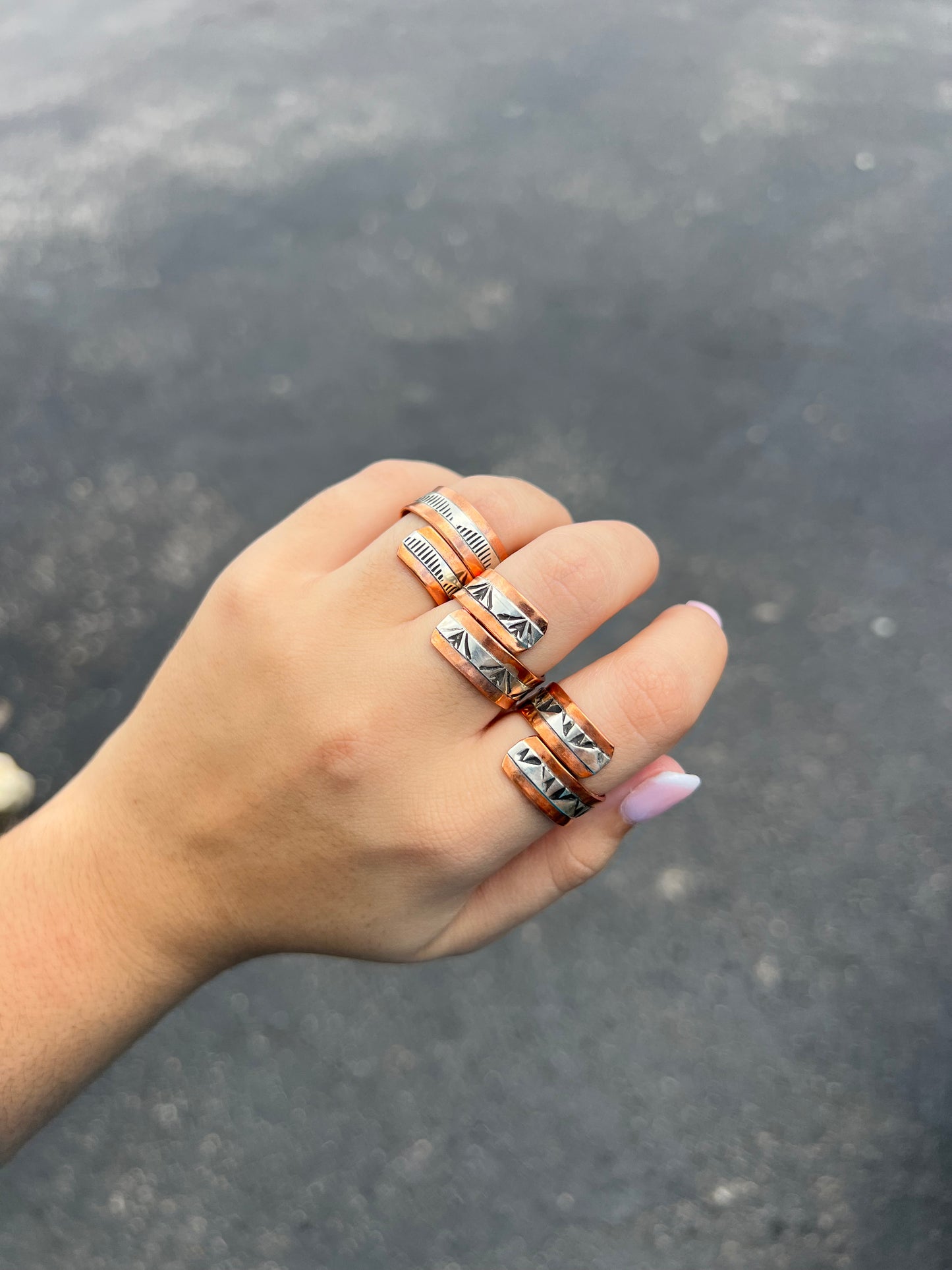 Copper and Sterling Silver Stamped Wrap Ring