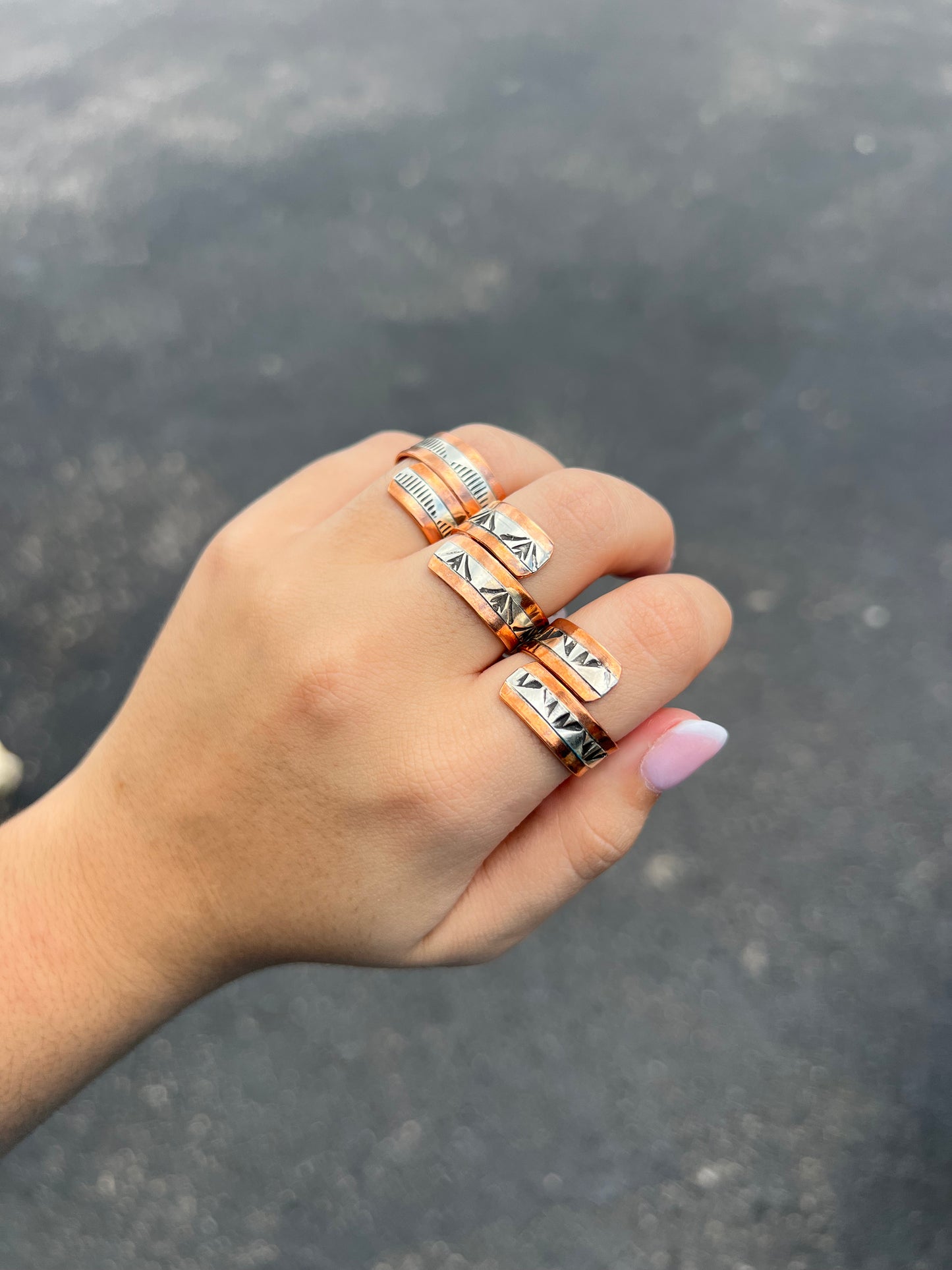 Copper and Sterling Silver Stamped Wrap Ring