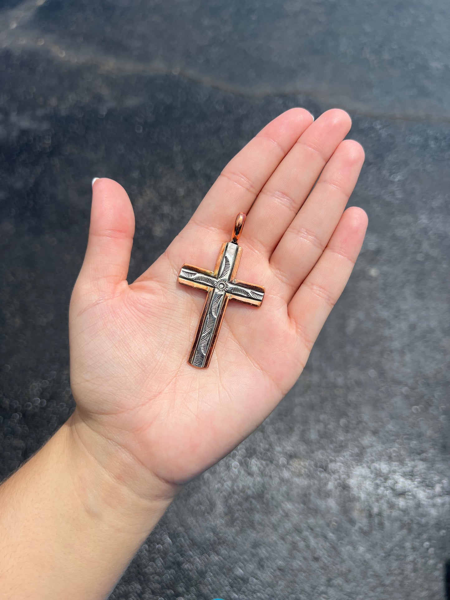 Copper and Sterling Silver Navajo Cross Pendant