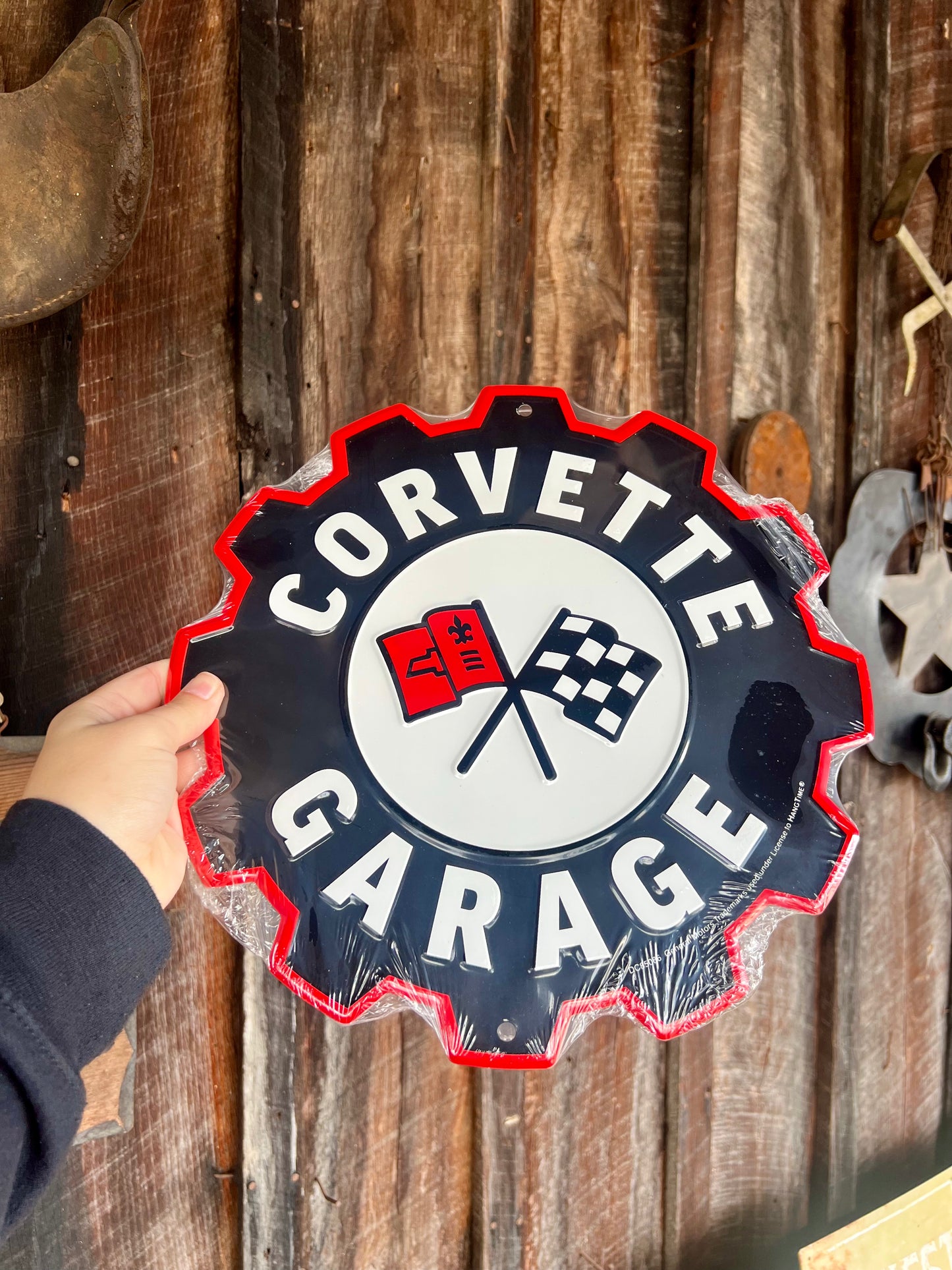 Corvette Garage Gear Die Cut Metal Sign 12"