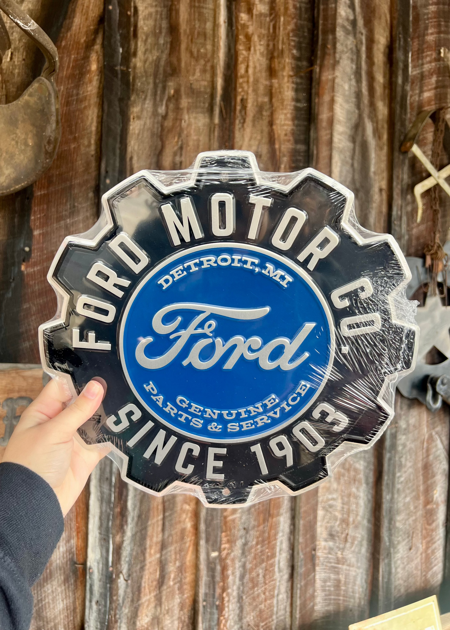 Ford Gear Die Cut Metal Sign 12"