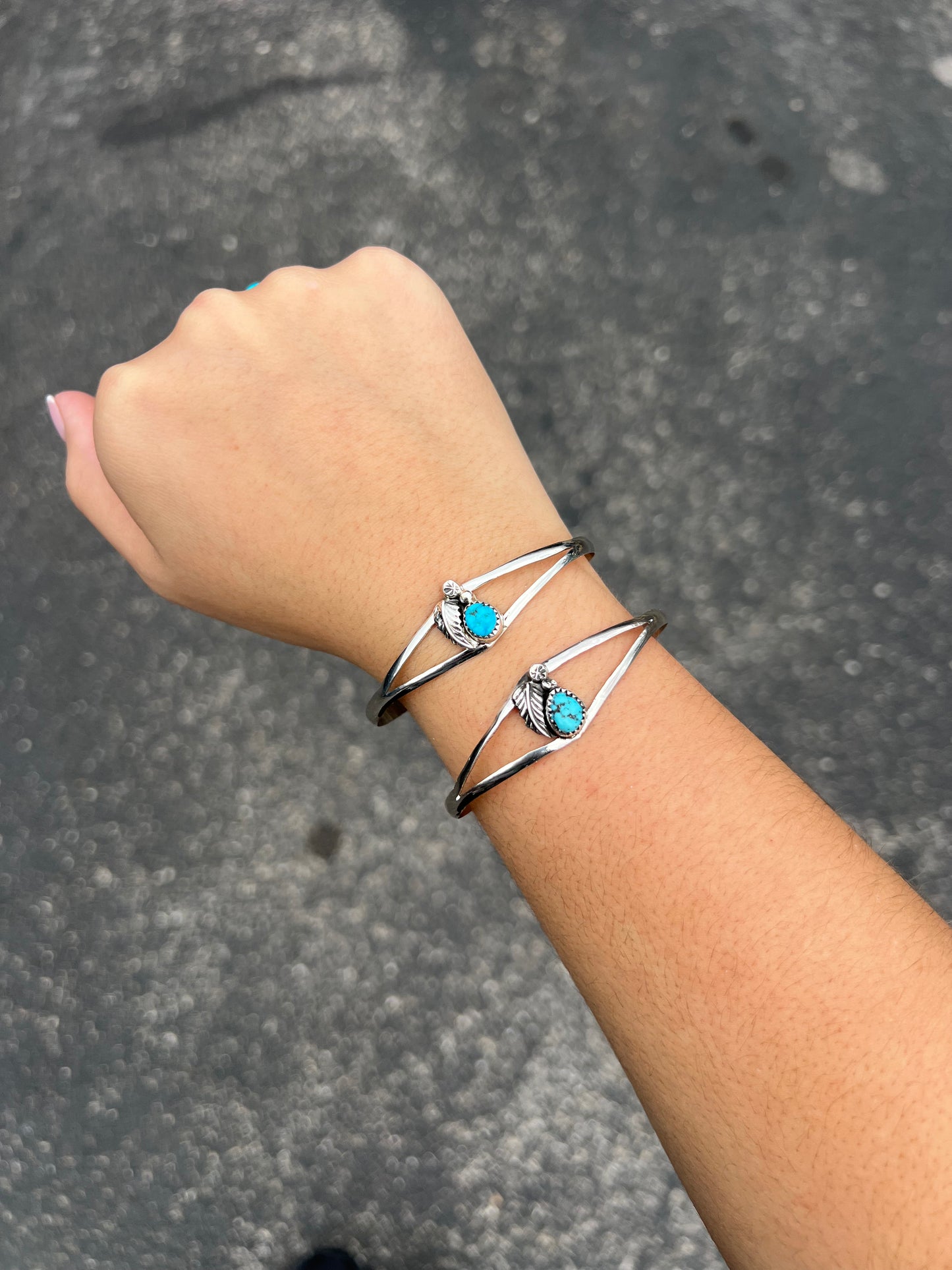Kingman Turquoise and Sterling Silver Leaf Cuff