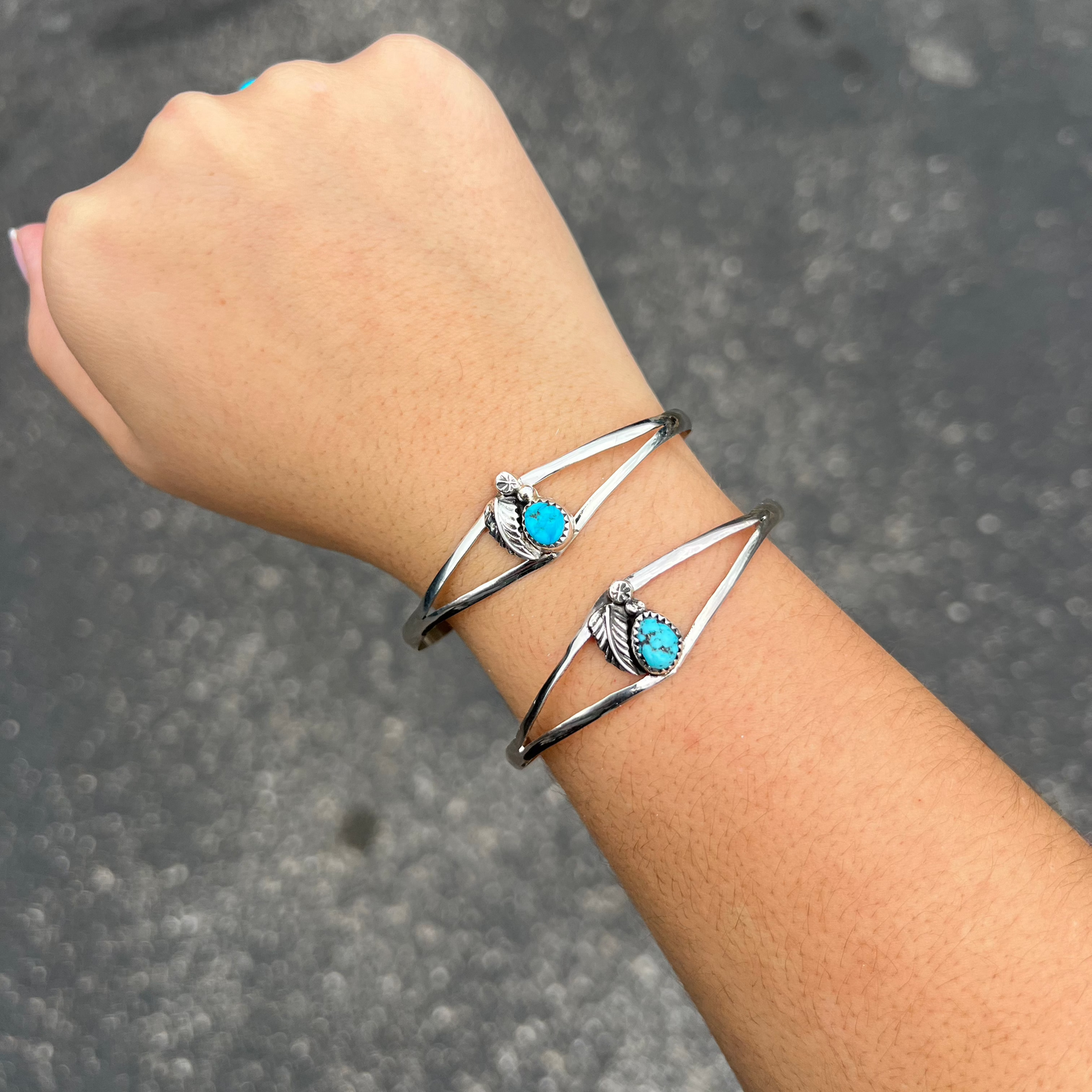Kingman Turquoise and Sterling Silver Leaf Cuff