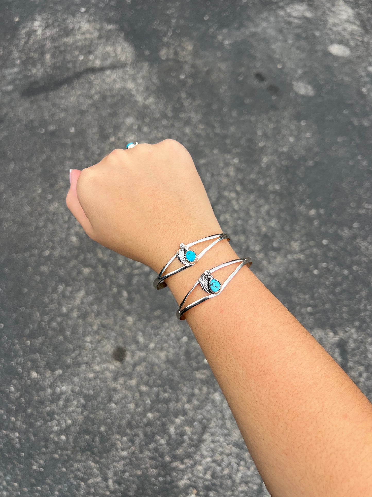 Kingman Turquoise and Sterling Silver Leaf Cuff