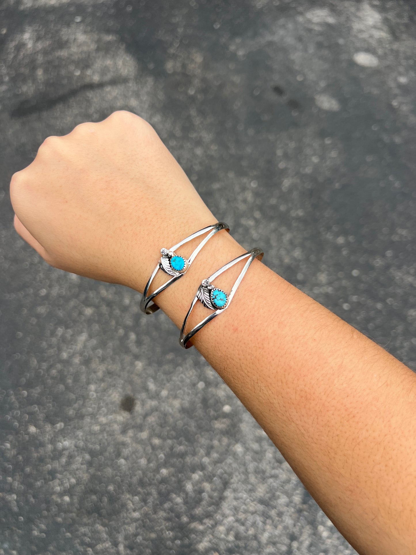 Kingman Turquoise and Sterling Silver Leaf Cuff