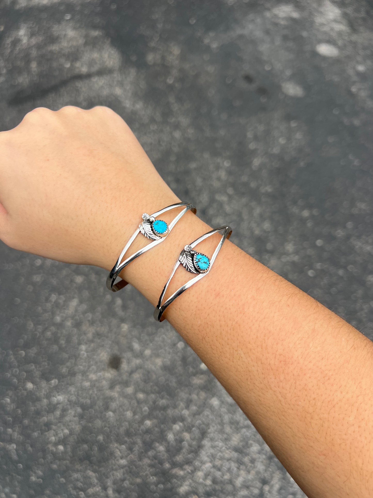 Kingman Turquoise and Sterling Silver Leaf Cuff