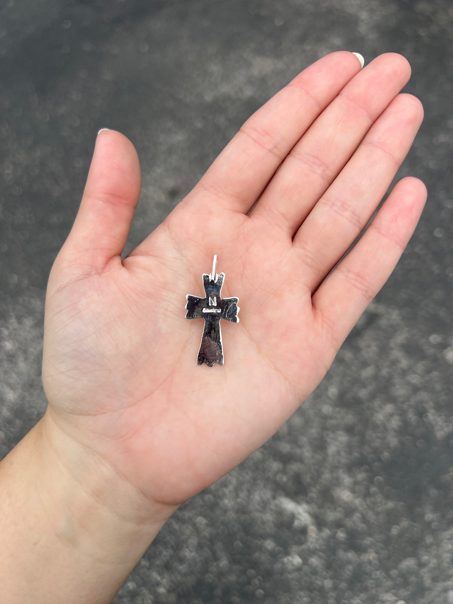 Genuine Turquoise Sterling Silver Cast Cross Pendant