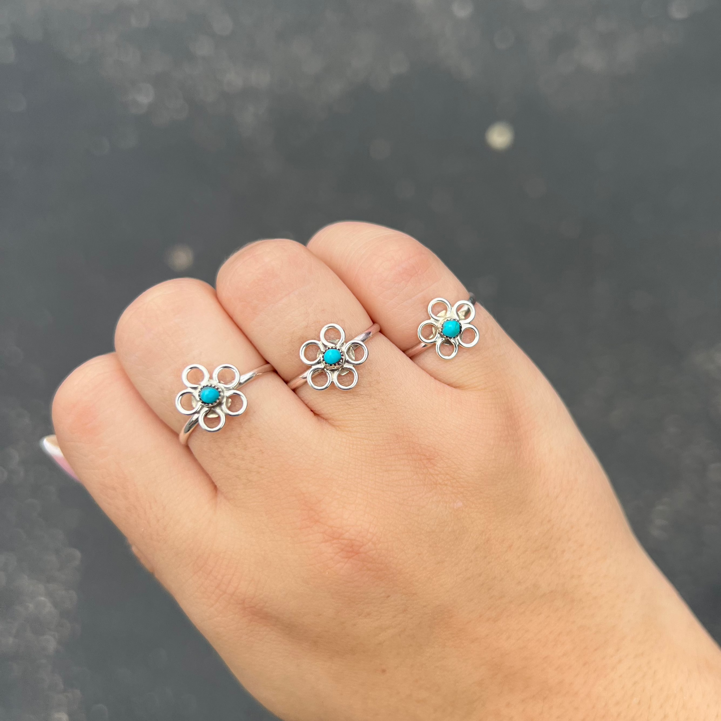 Oh My Daisy Genuine Turquoise Sterling Silver Flower Ring