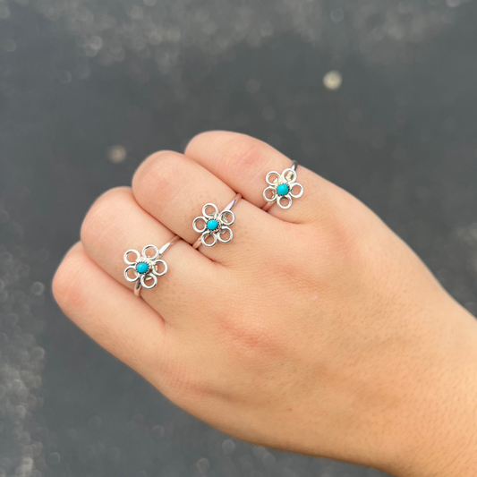 Oh My Daisy Genuine Turquoise Sterling Silver Flower Ring