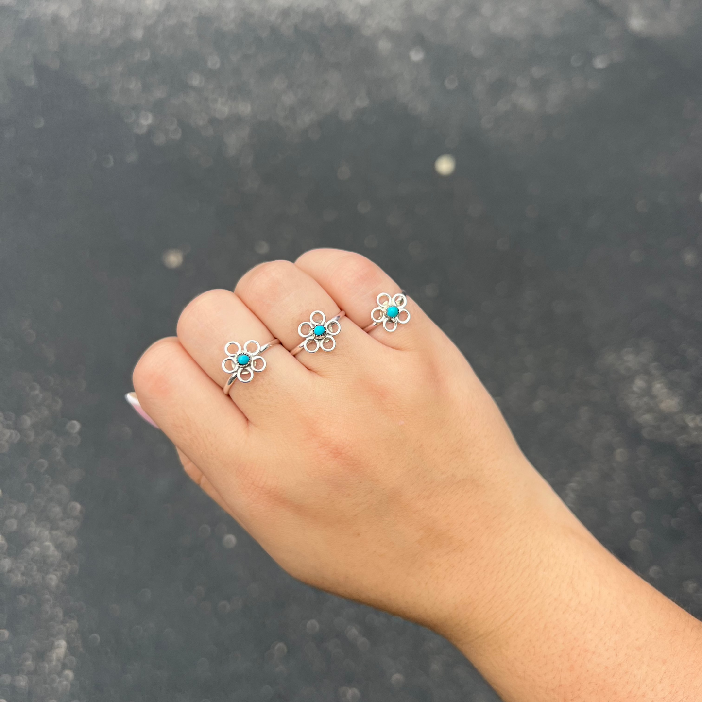 Oh My Daisy Genuine Turquoise Sterling Silver Flower Ring