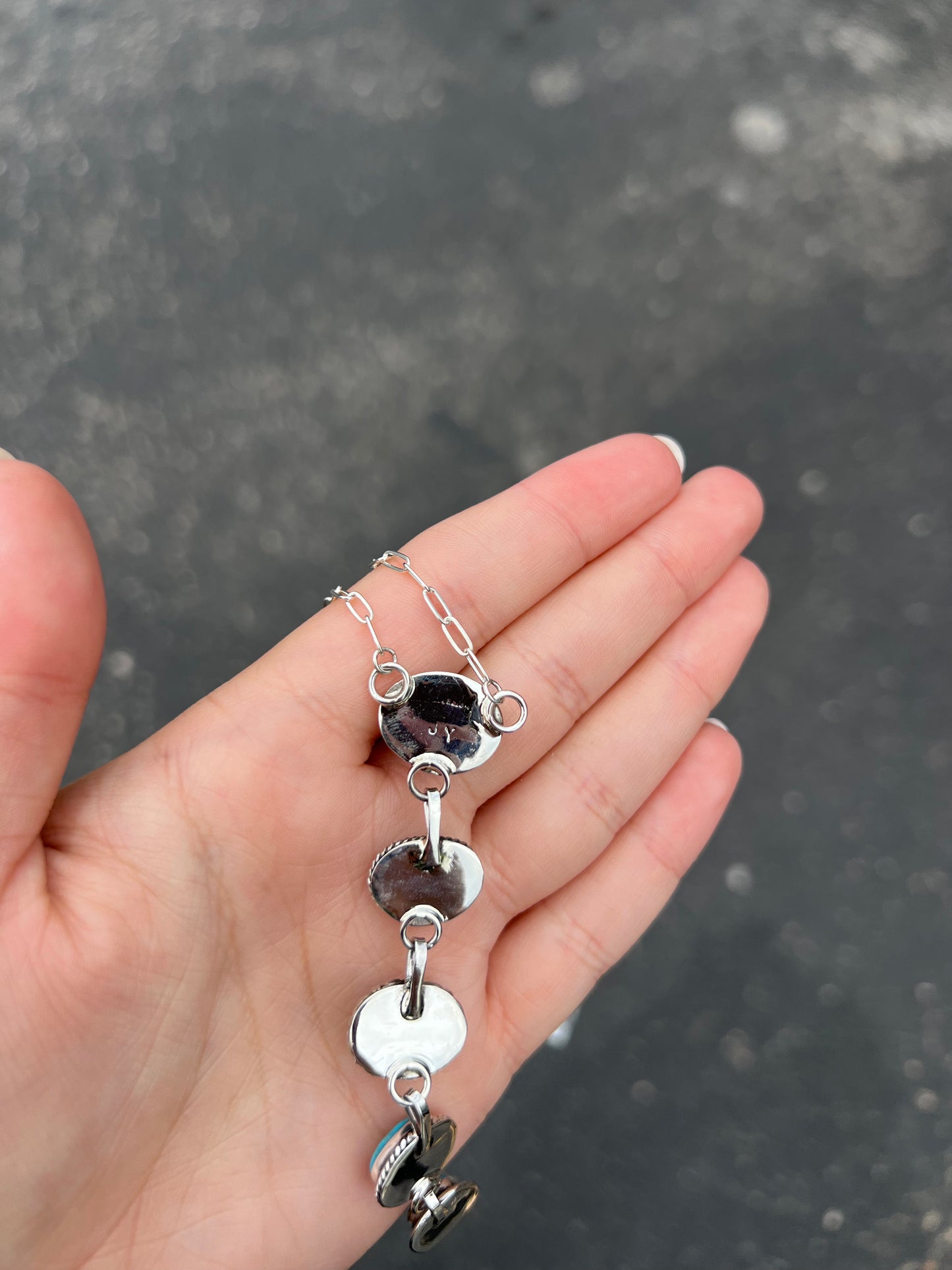 5 Stone Kingman Turquoise Sterling Silver Lariat Necklace