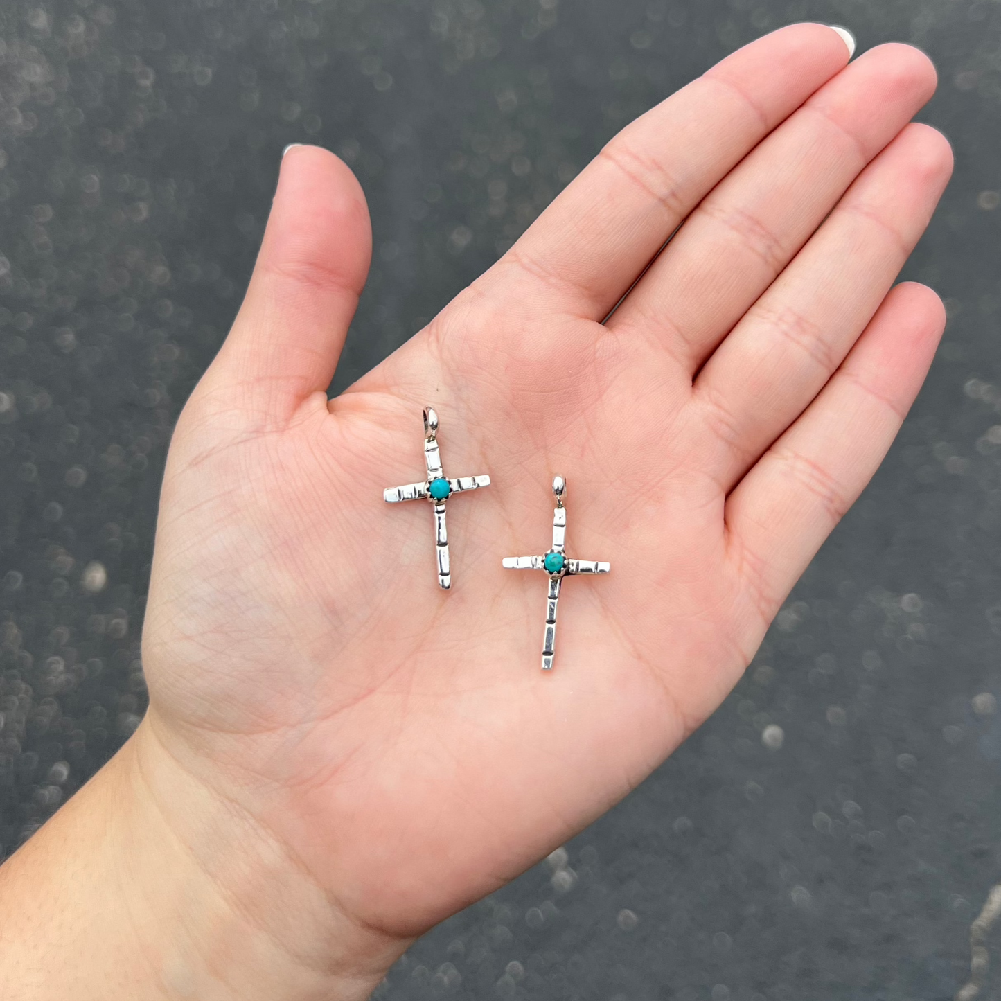 Genuine Turquoise Stud Stamped Sterling Silver Cross Pendant