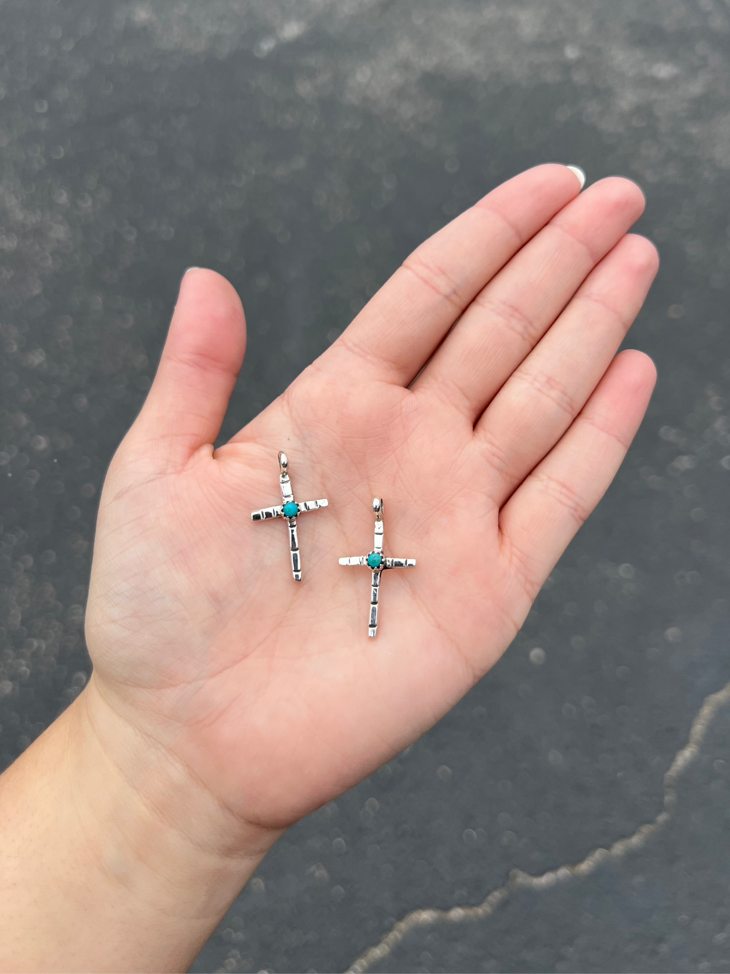 Genuine Turquoise Stud Stamped Sterling Silver Cross Pendant