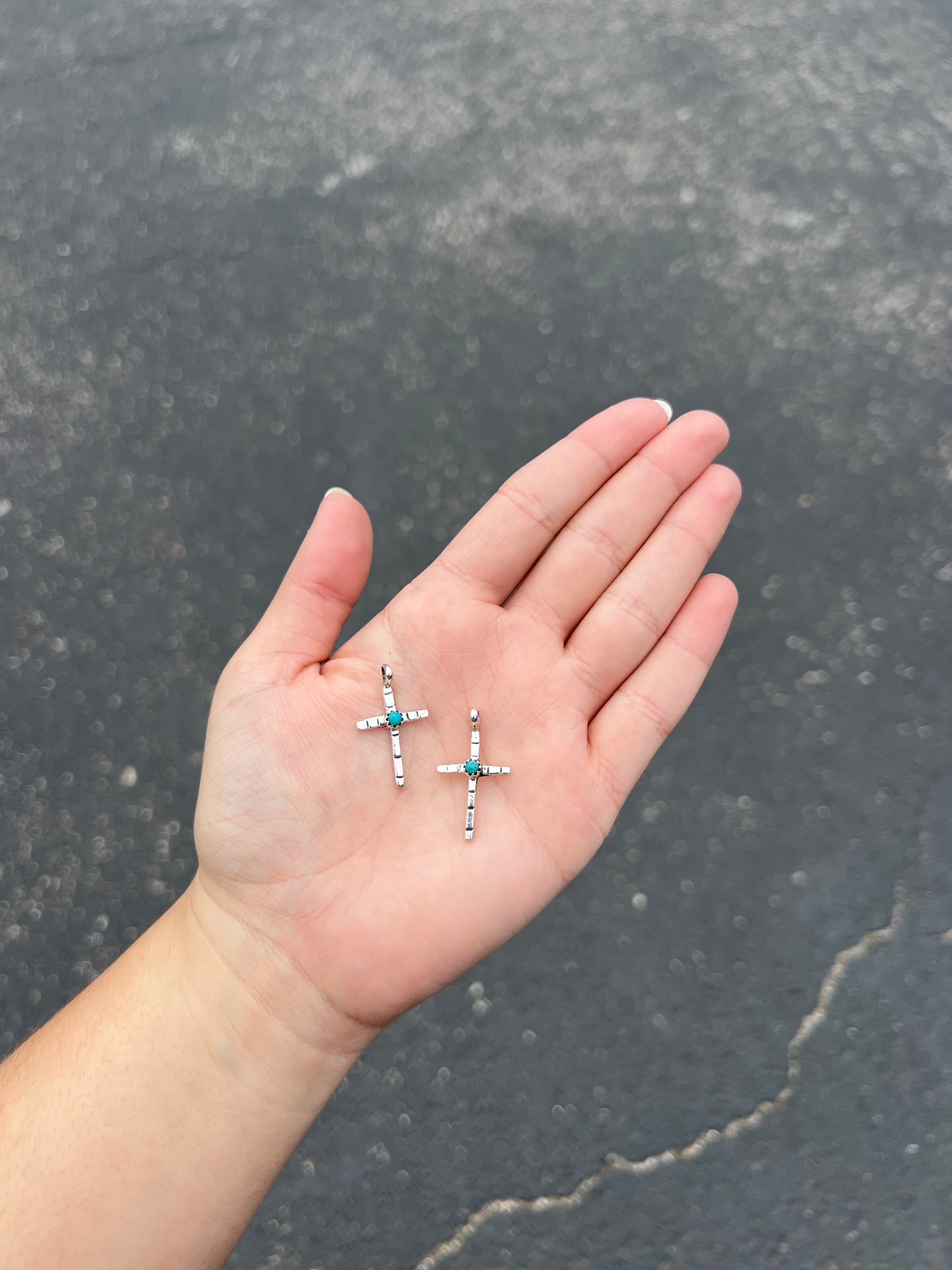 Genuine Turquoise Stud Stamped Sterling Silver Cross Pendant