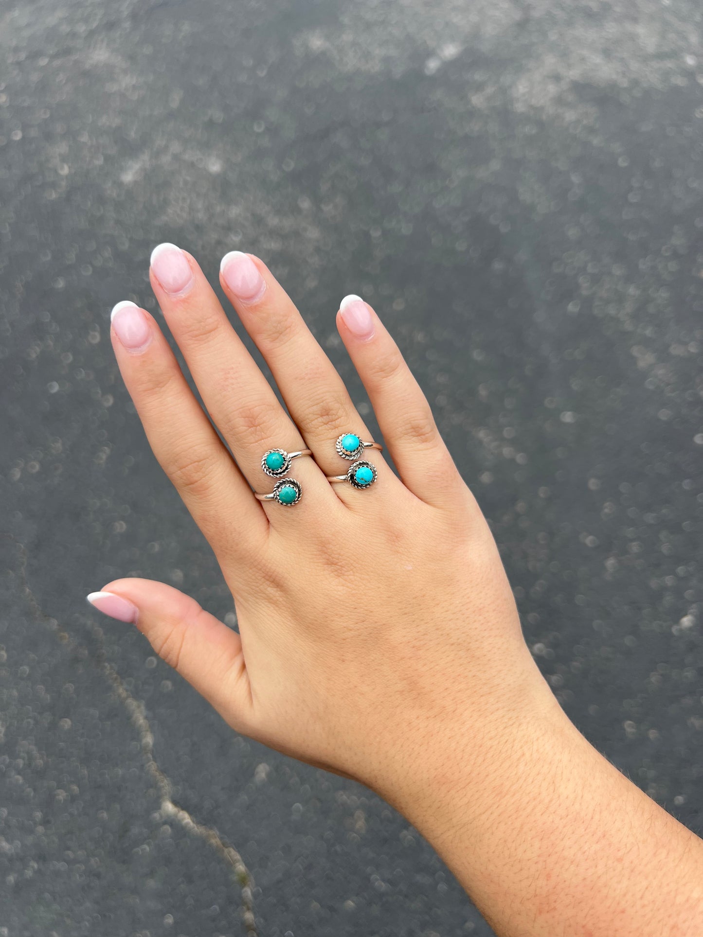 Genuine Turquoise Sterling Silver Wrap Ring with Twist Border