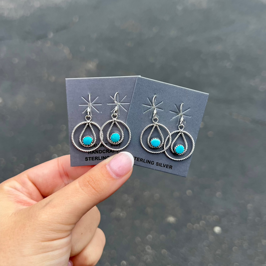Genuine Turquoise Double Hoop Twisted Earrings