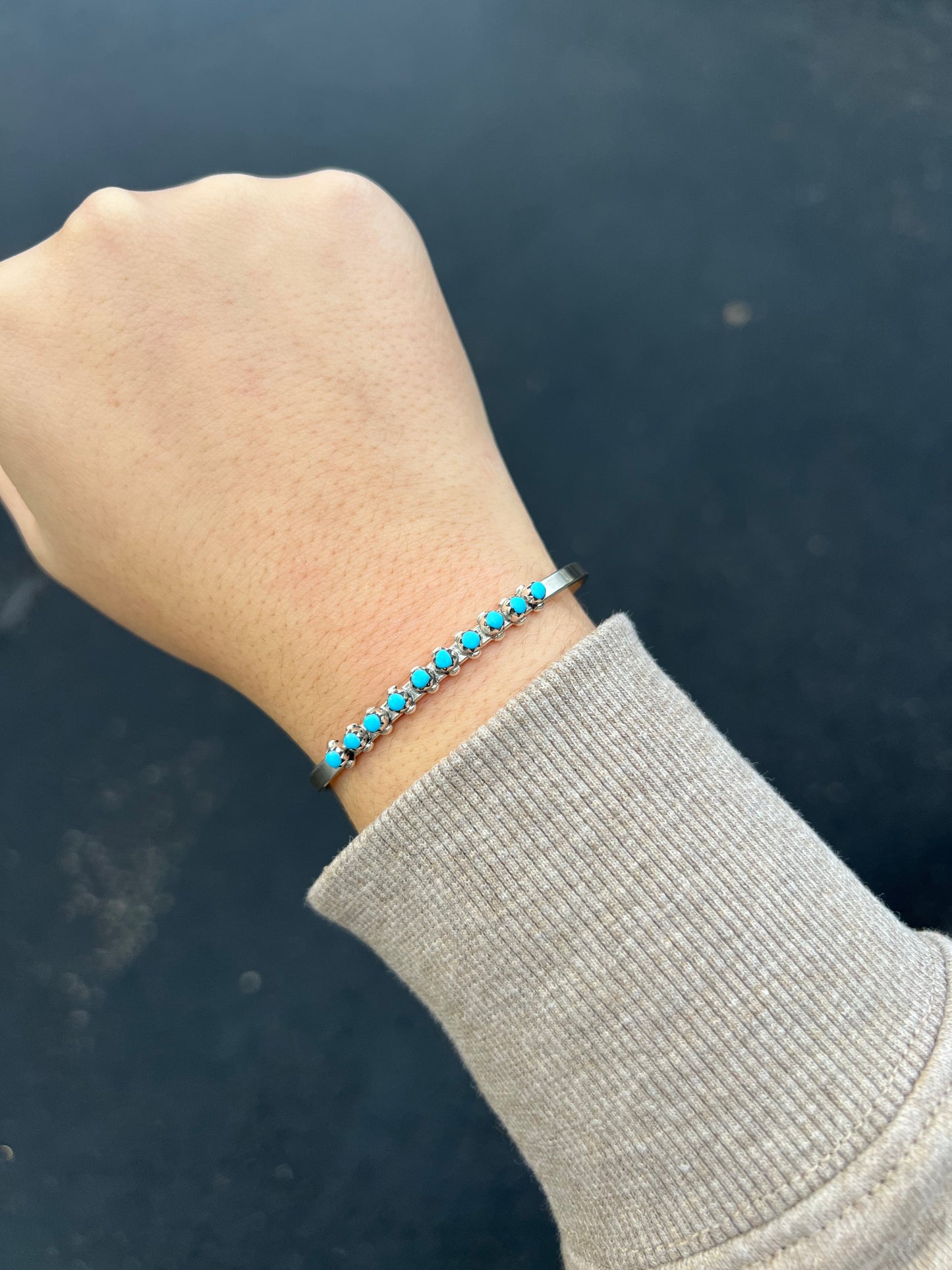 Zuni Handmade 10 Stone Genuine Turquoise Sterling Silver Cuff Bracelet