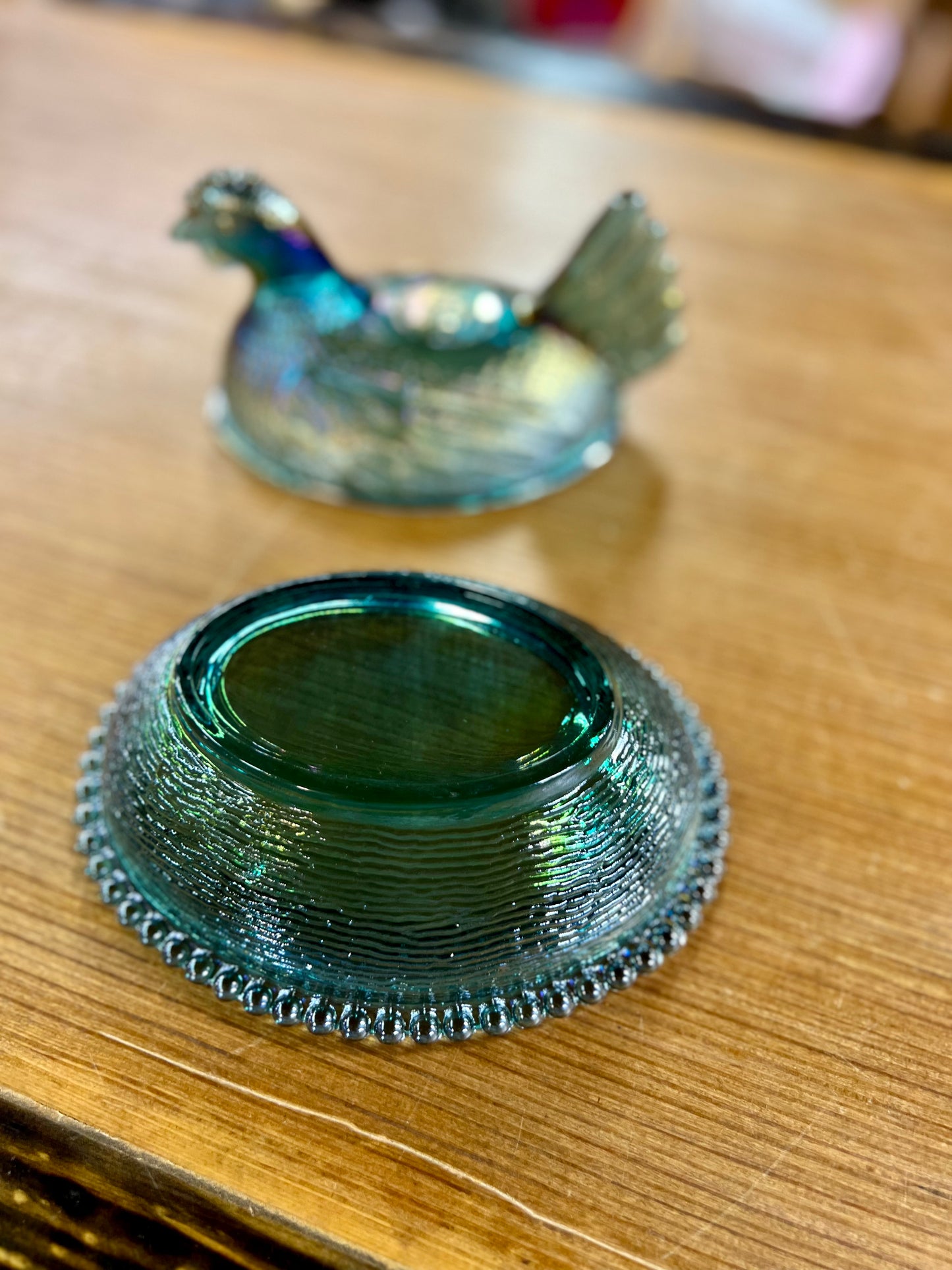 Vintage Hen on Nest Carnival Glass Candy Dish