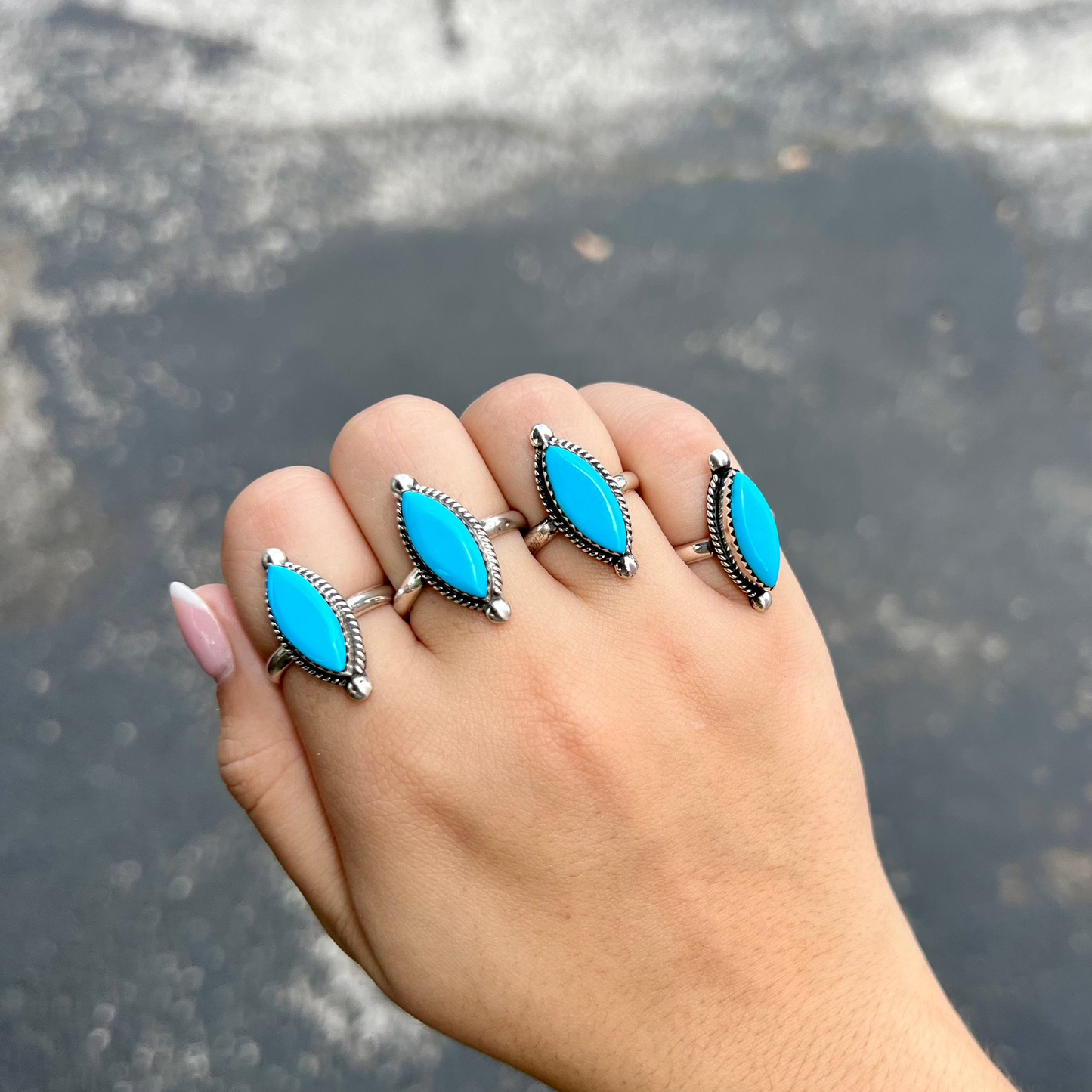 Genuine Turquoise Sterling Silver Marquise Ring
