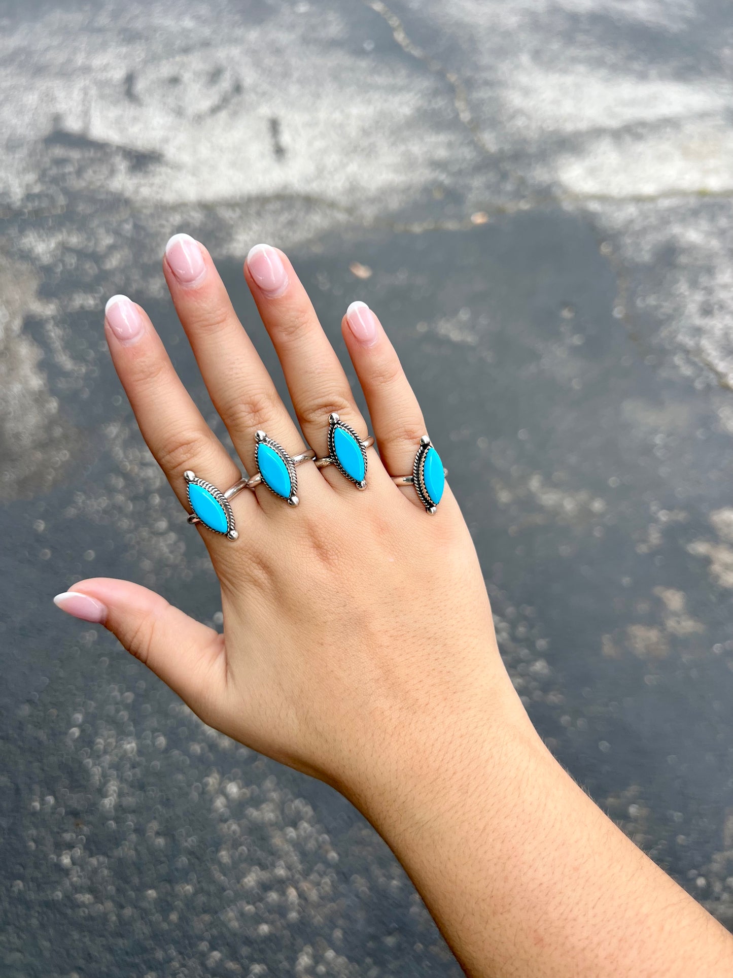 Genuine Turquoise Sterling Silver Marquise Ring