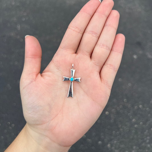 Sterling Silver Genuine Turquoise Cross Pendant