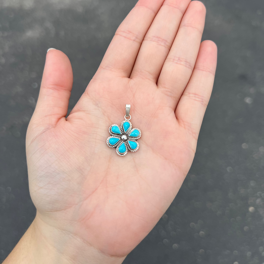 Genuine Turquoise Flower Child Sterling Silver Pendant