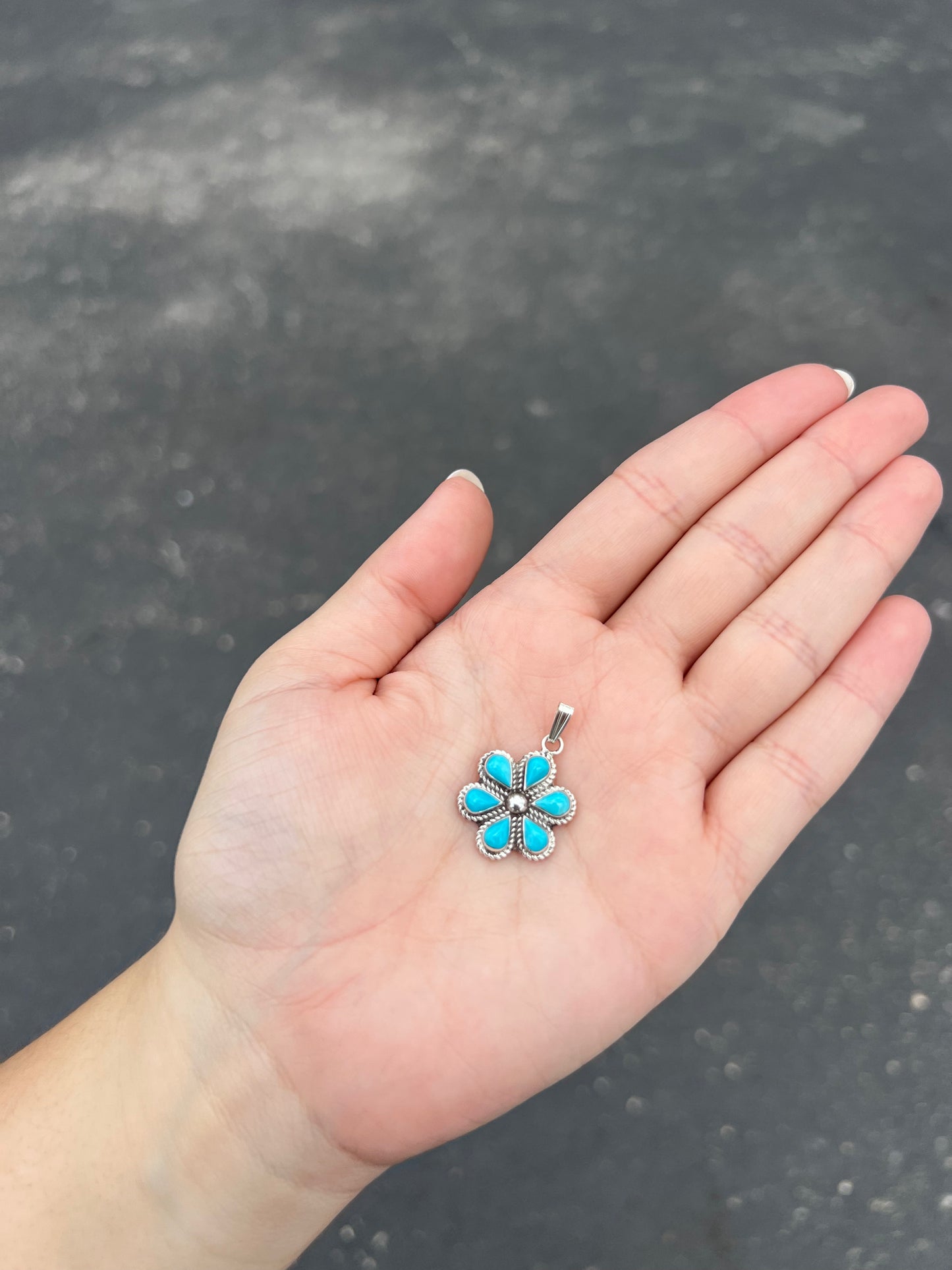 Genuine Turquoise Flower Child Sterling Silver Pendant