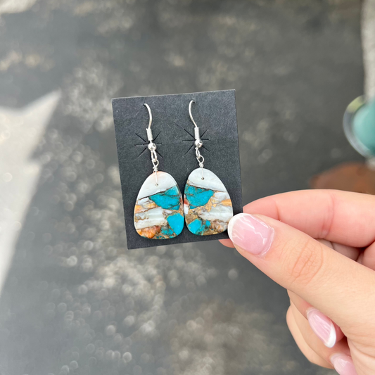 Genuine Turquoise, Spiny Oyster, White Slab Earrings