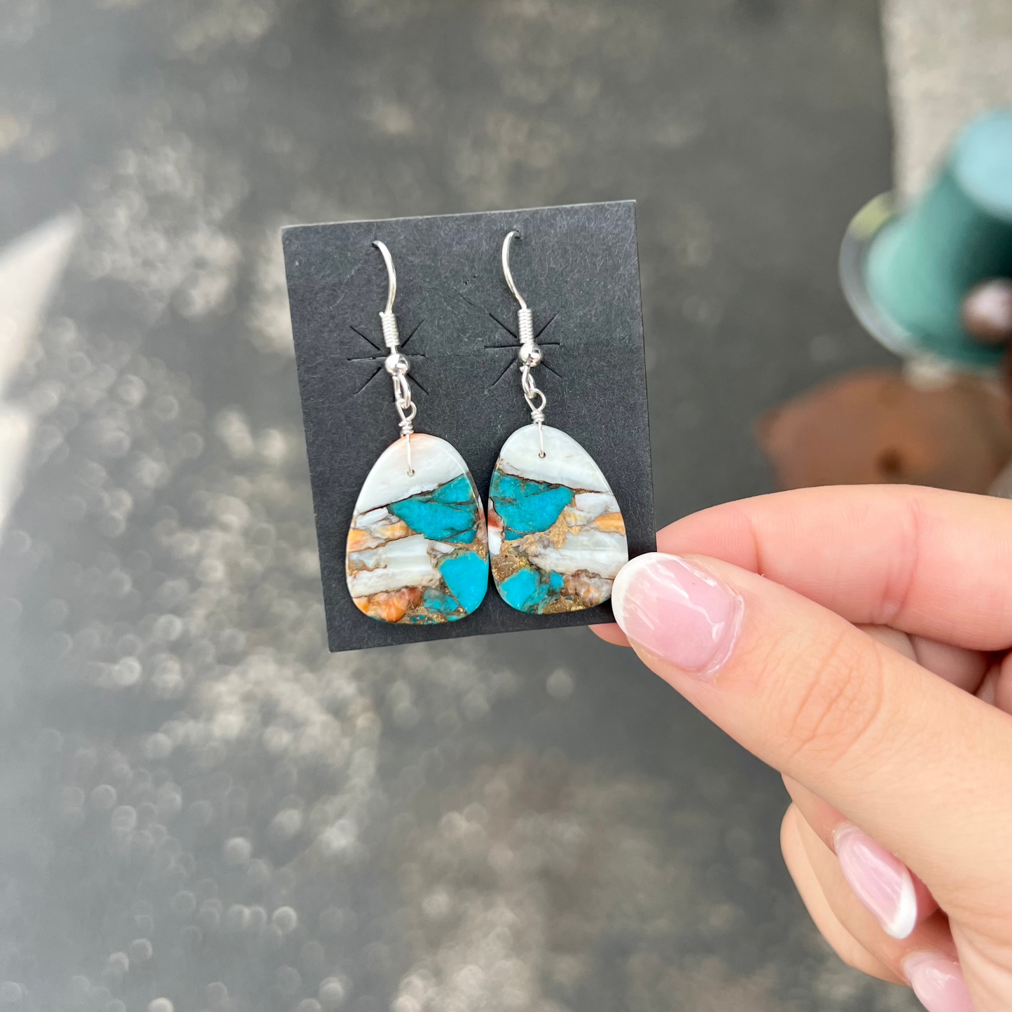 Genuine Turquoise, Spiny Oyster, White Slab Earrings