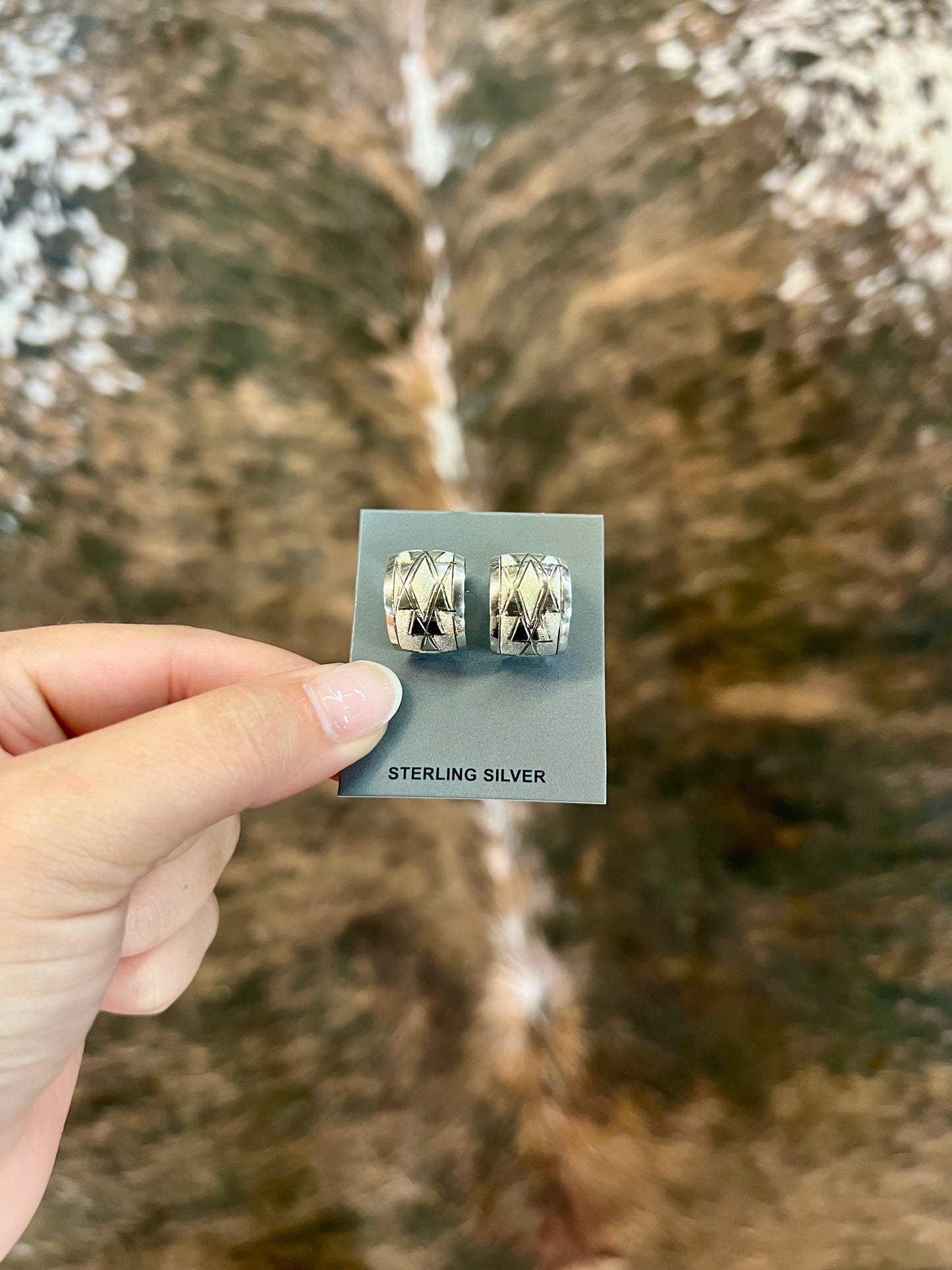 Sterling Silver Aztec Stamped Wide Hoop Earrings