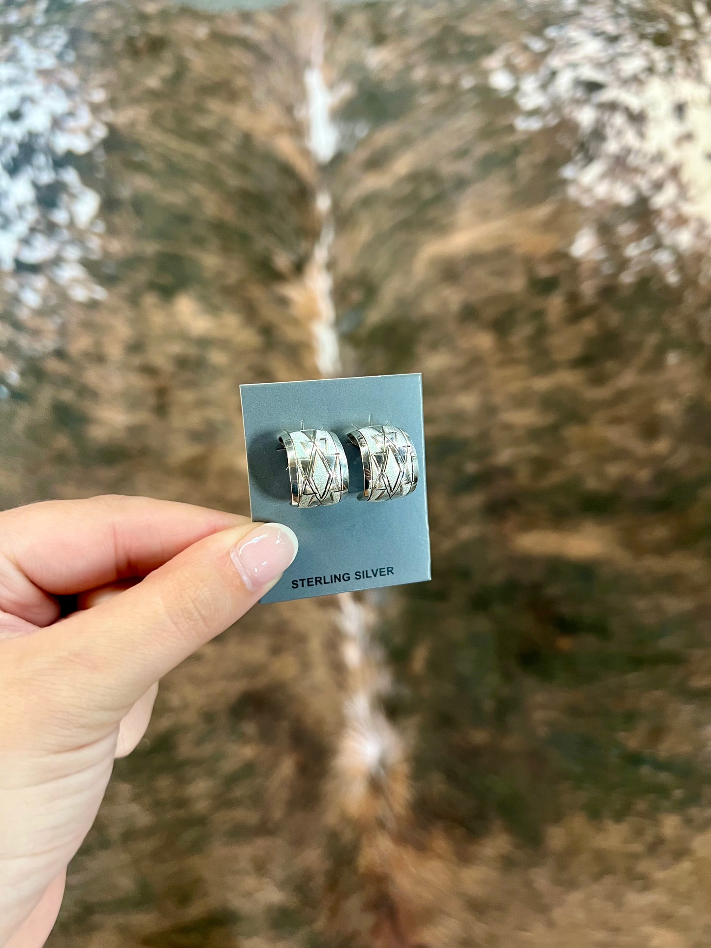 Sterling Silver Aztec Stamped Wide Hoop Earrings
