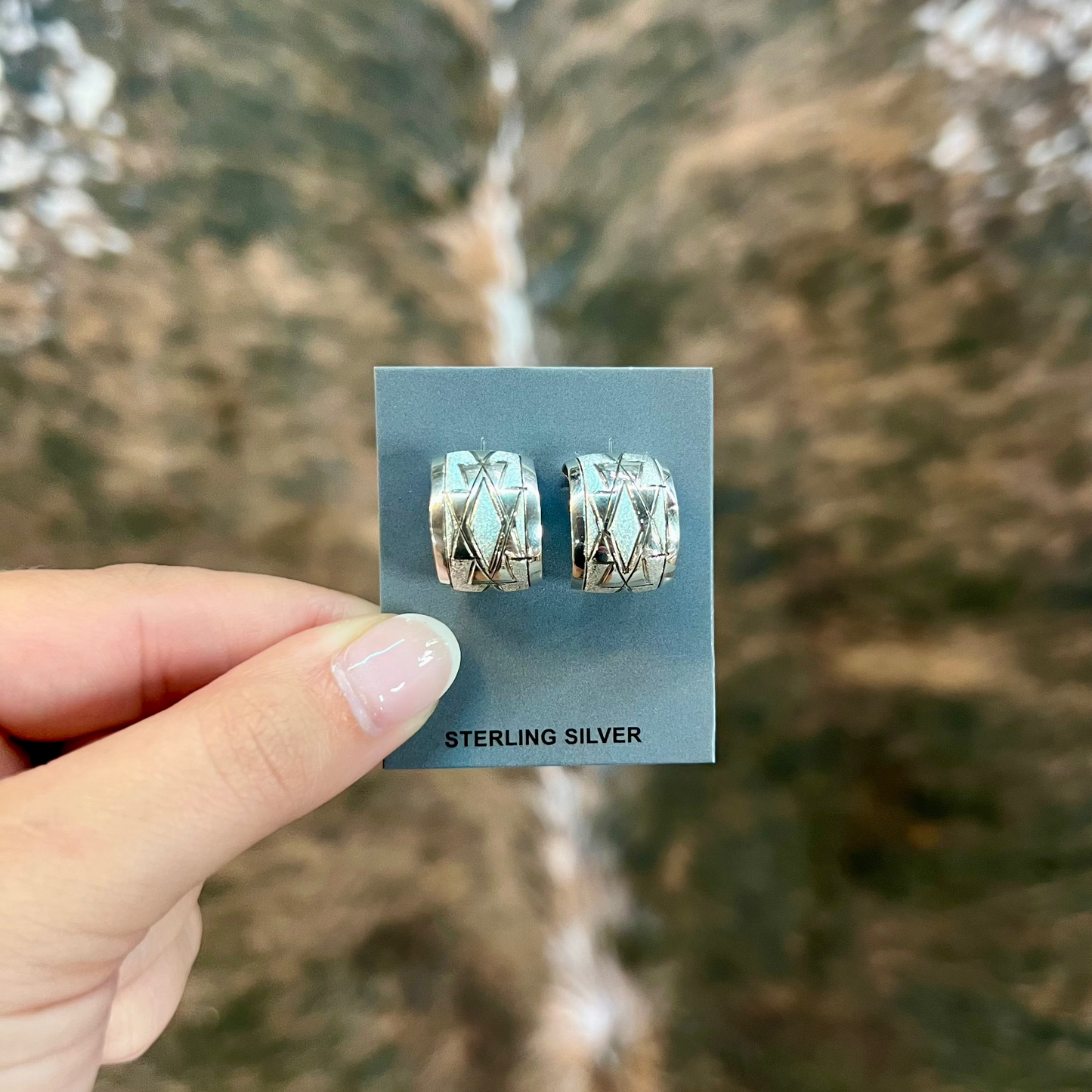 Sterling Silver Aztec Stamped Wide Hoop Earrings